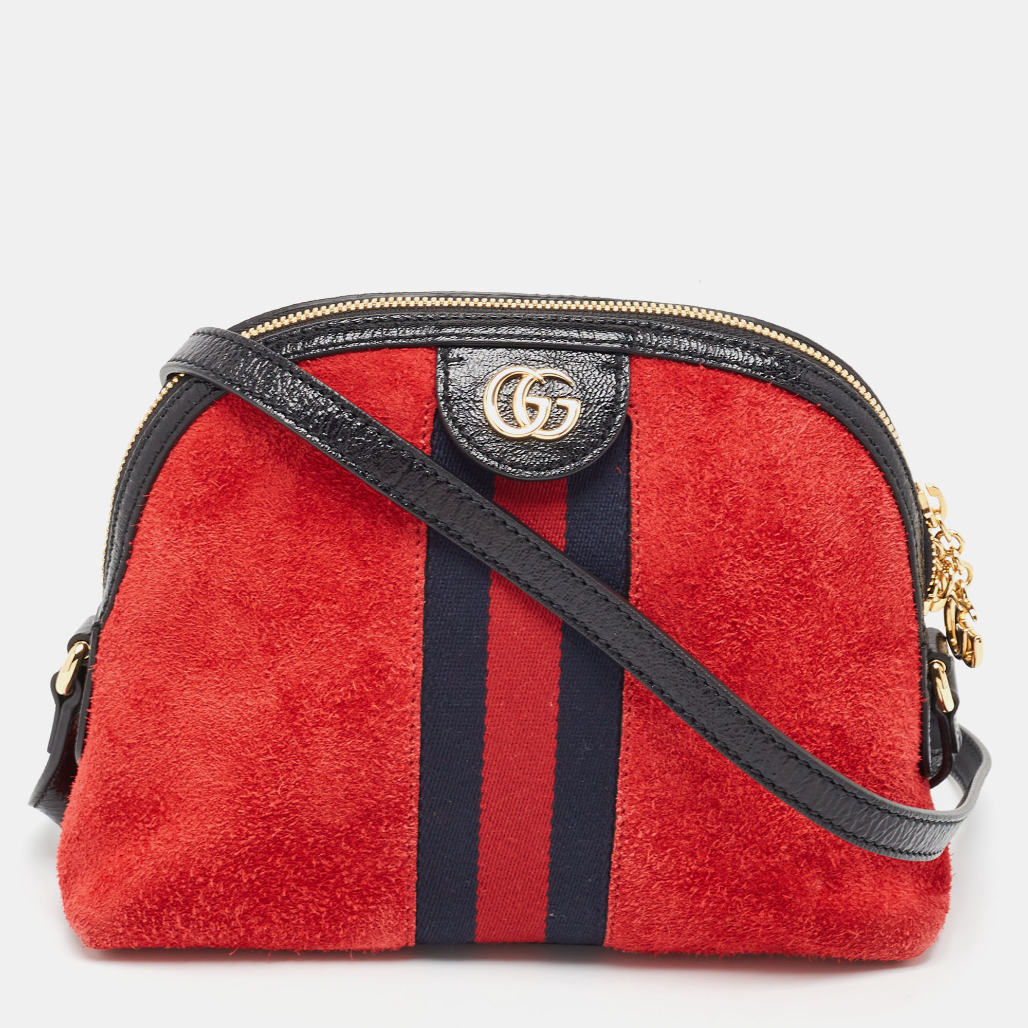 Pre-owned Gucci Red/black Suede Small Web Gg Ophidia Shoulder Bag