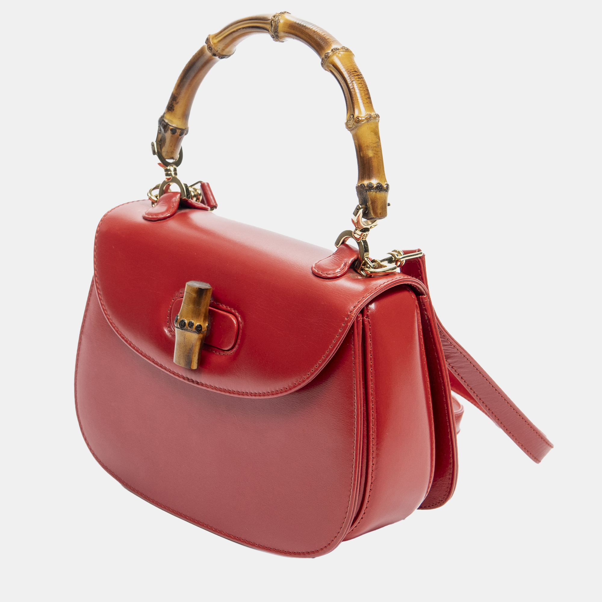 

Gucci Red Leather Bamboo Night Bag