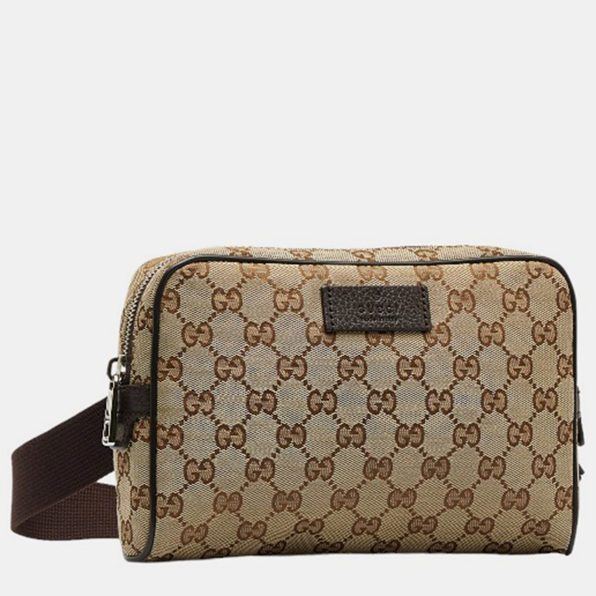 

Gucci Brown Leather GG Canvas Belt Bag