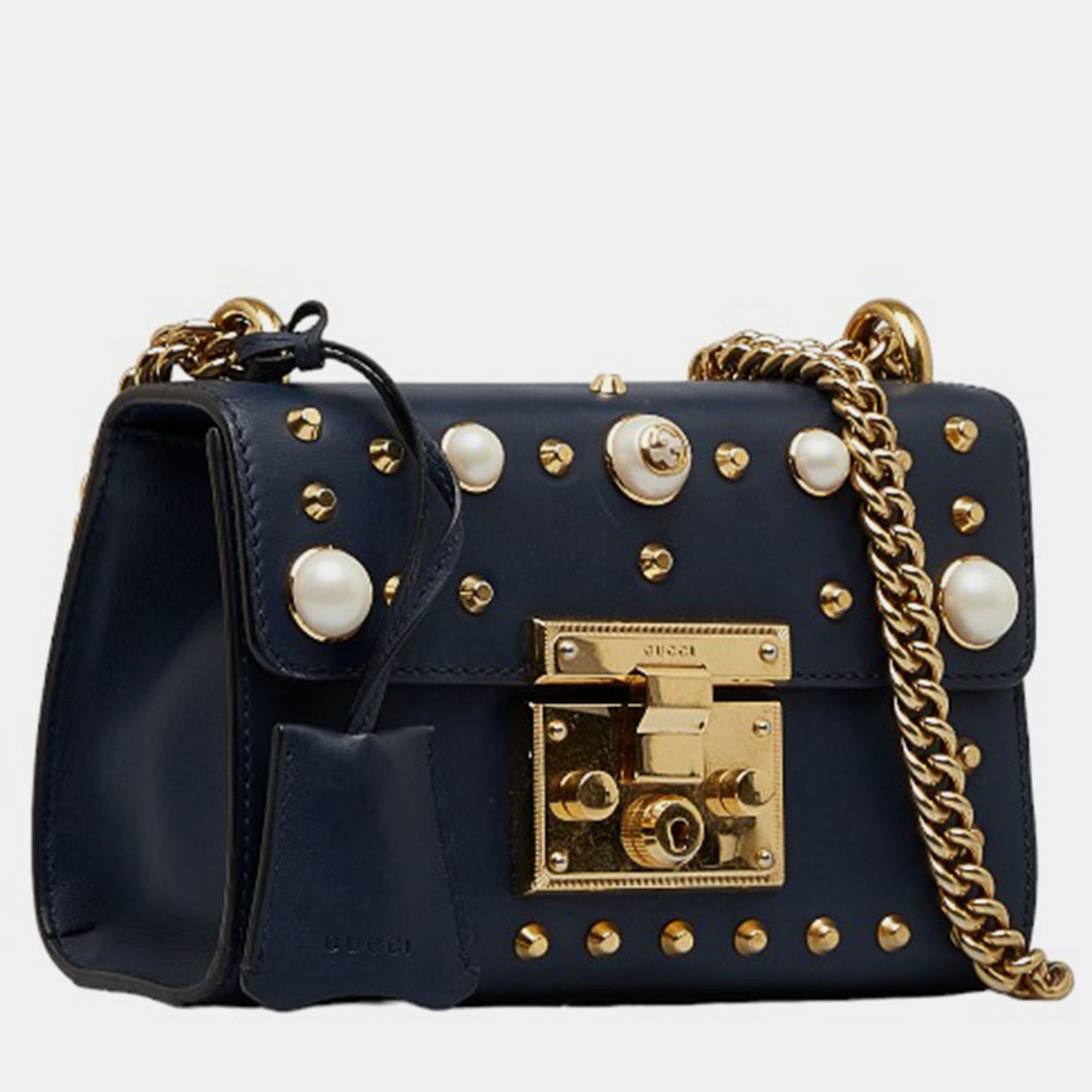 

Gucci Blue Leather  Studded Padlock Shoulder Bag