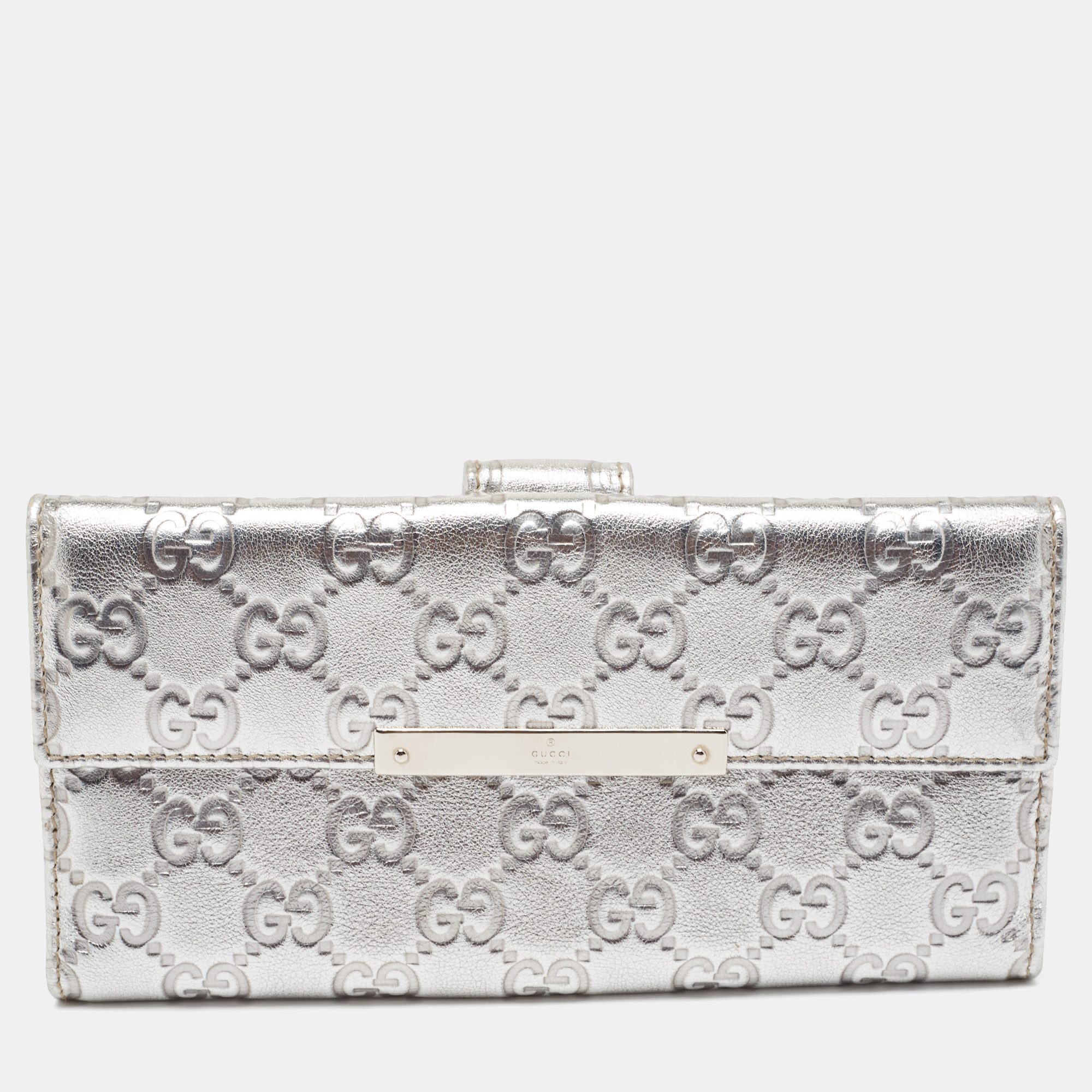 

Gucci Silver Guccissima Leather Flap Continental Wallet