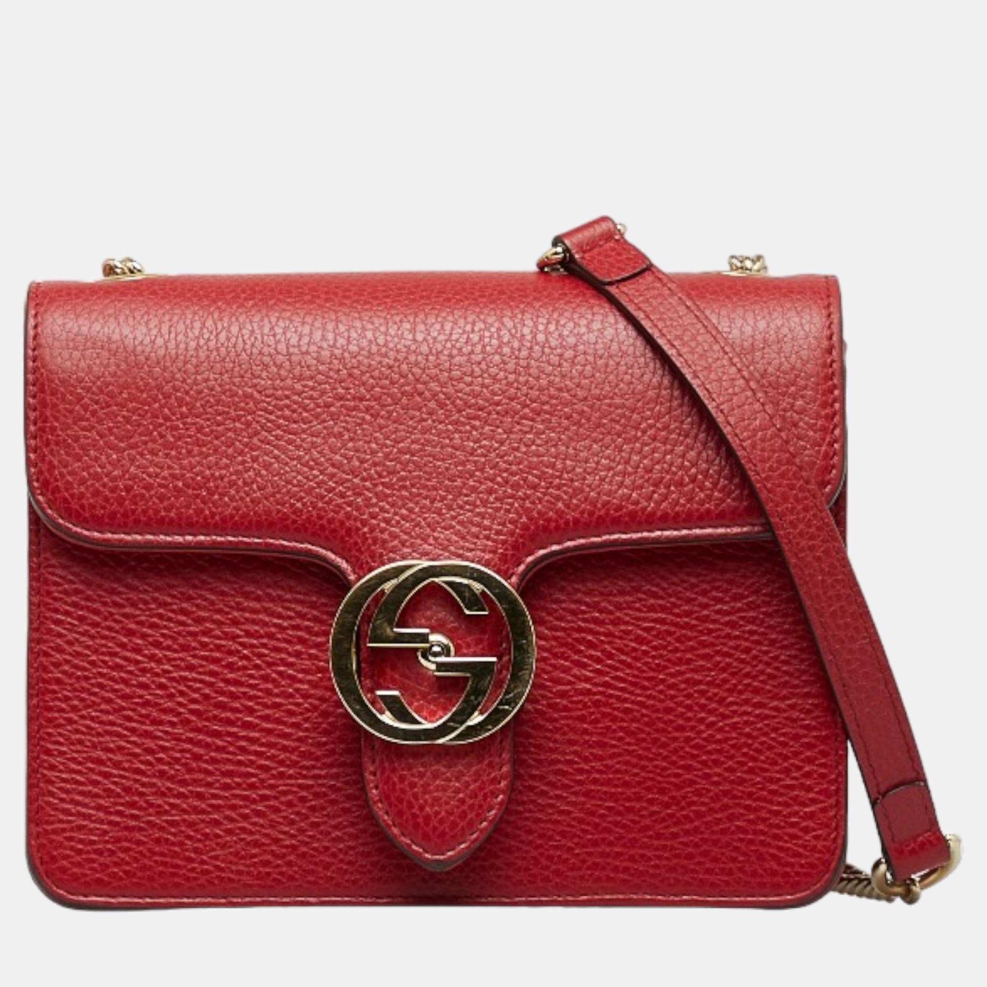 Pre-owned Gucci Red Leather Small Interlocking G Shoulder Bag