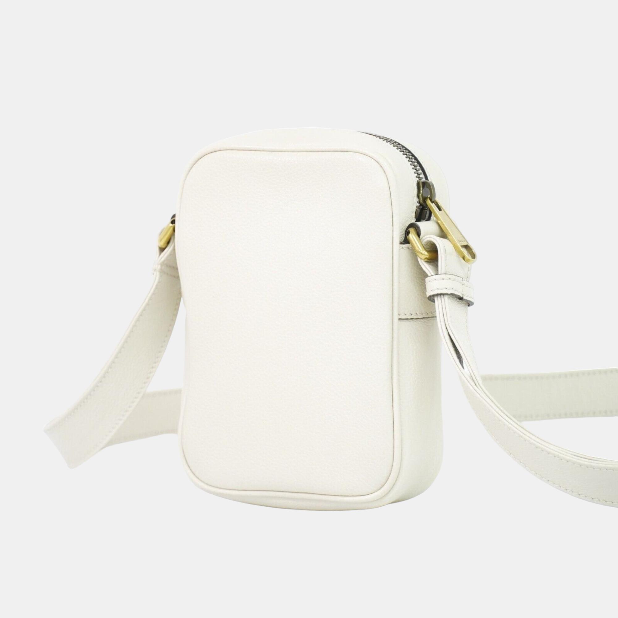 

Gucci White Leather Web Logo Print Messenger Bag
