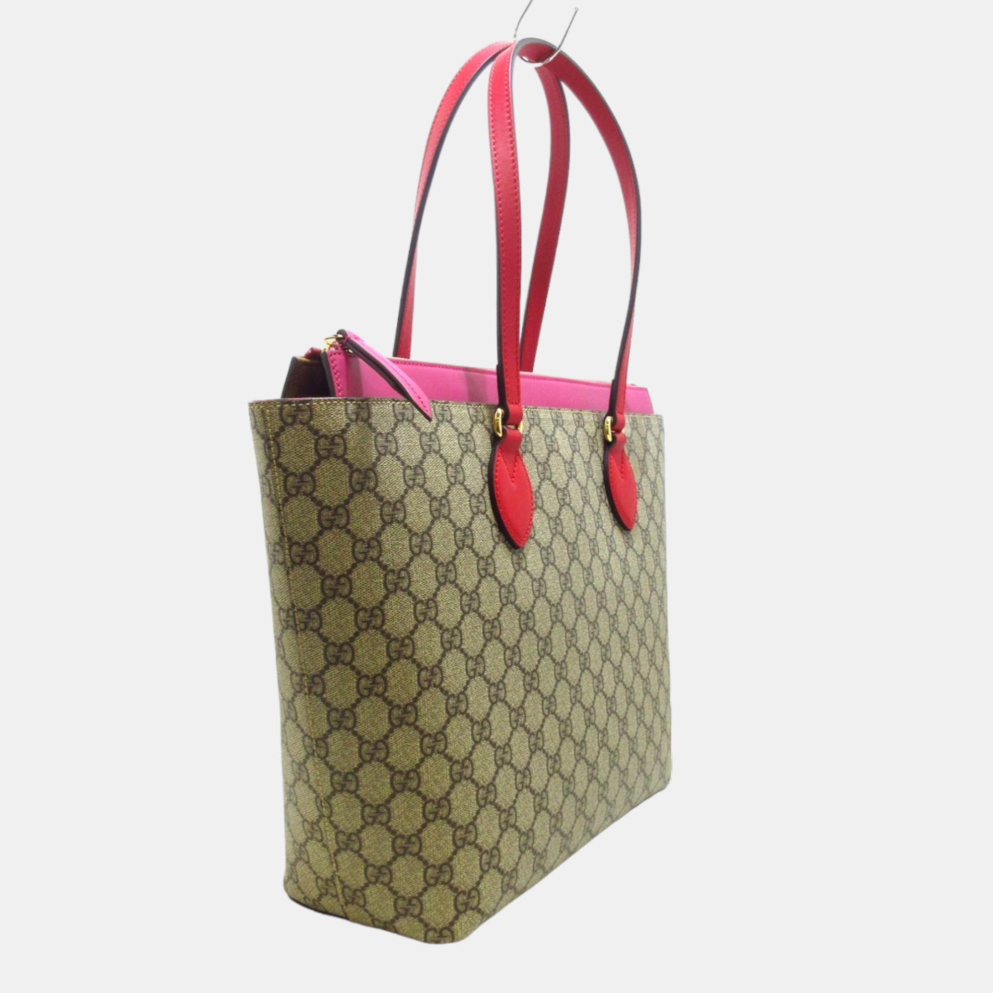 

Gucci Pink Leather and GG Canvas Linea A Zip Tote Bag, Beige