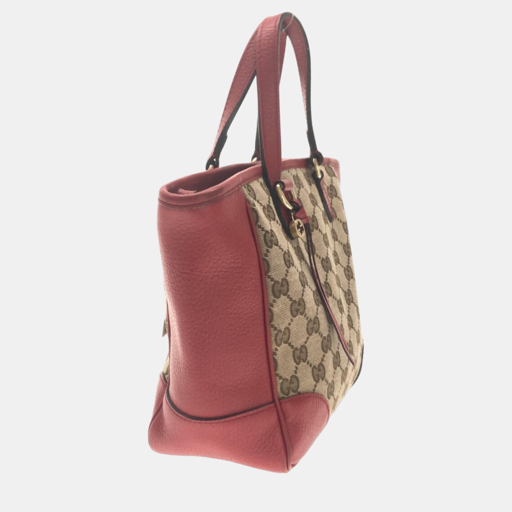

Gucci Pink Leather and Canvas Small Bree Tote Bag, Beige