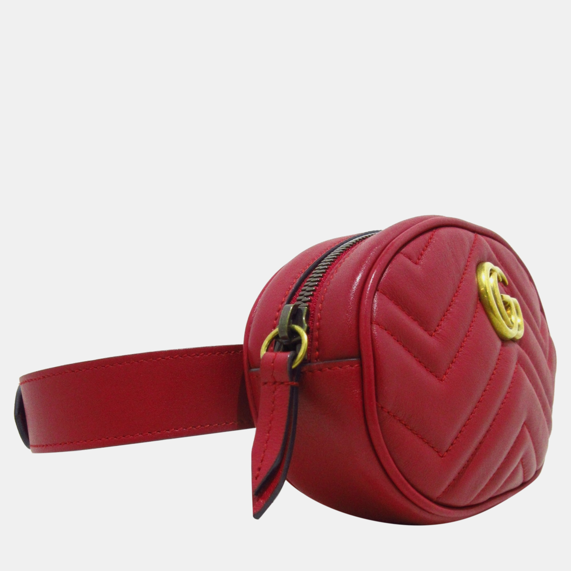 

Gucci Red Leather GG Marmont Belt Bag