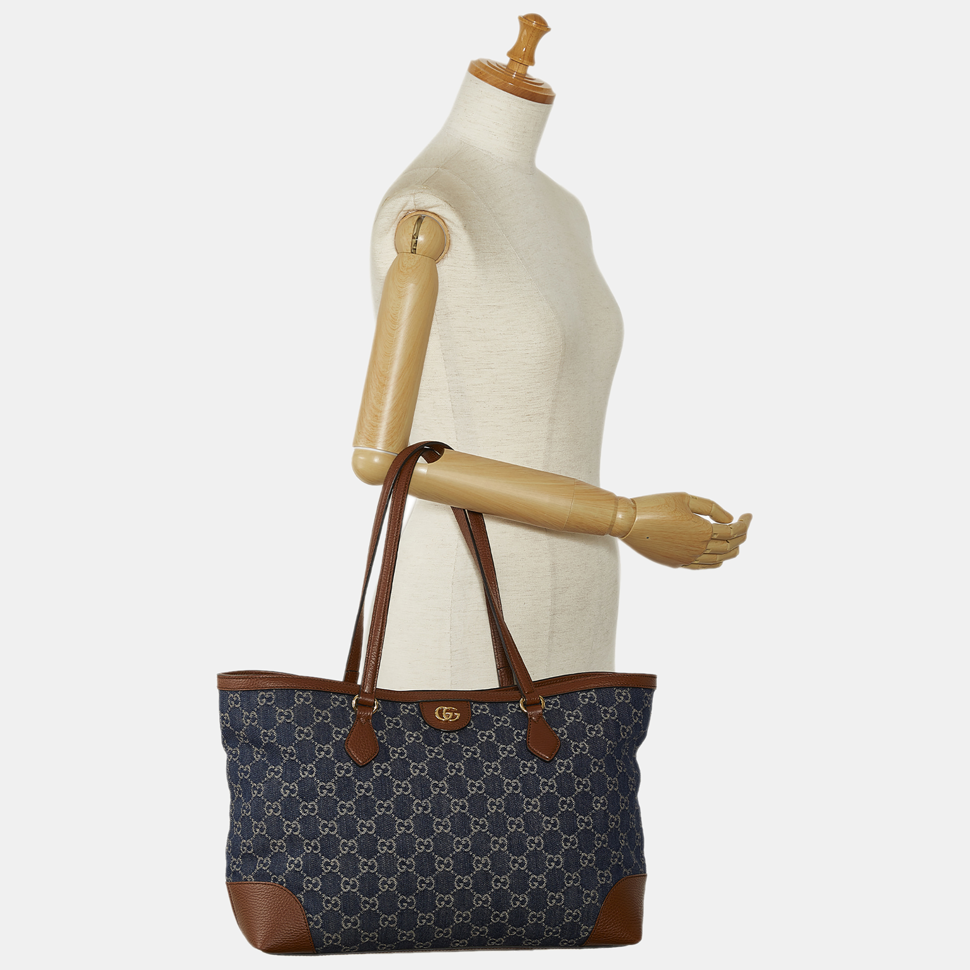 

Gucci Blue Medium GG Denim Ophidia Shopping Tote