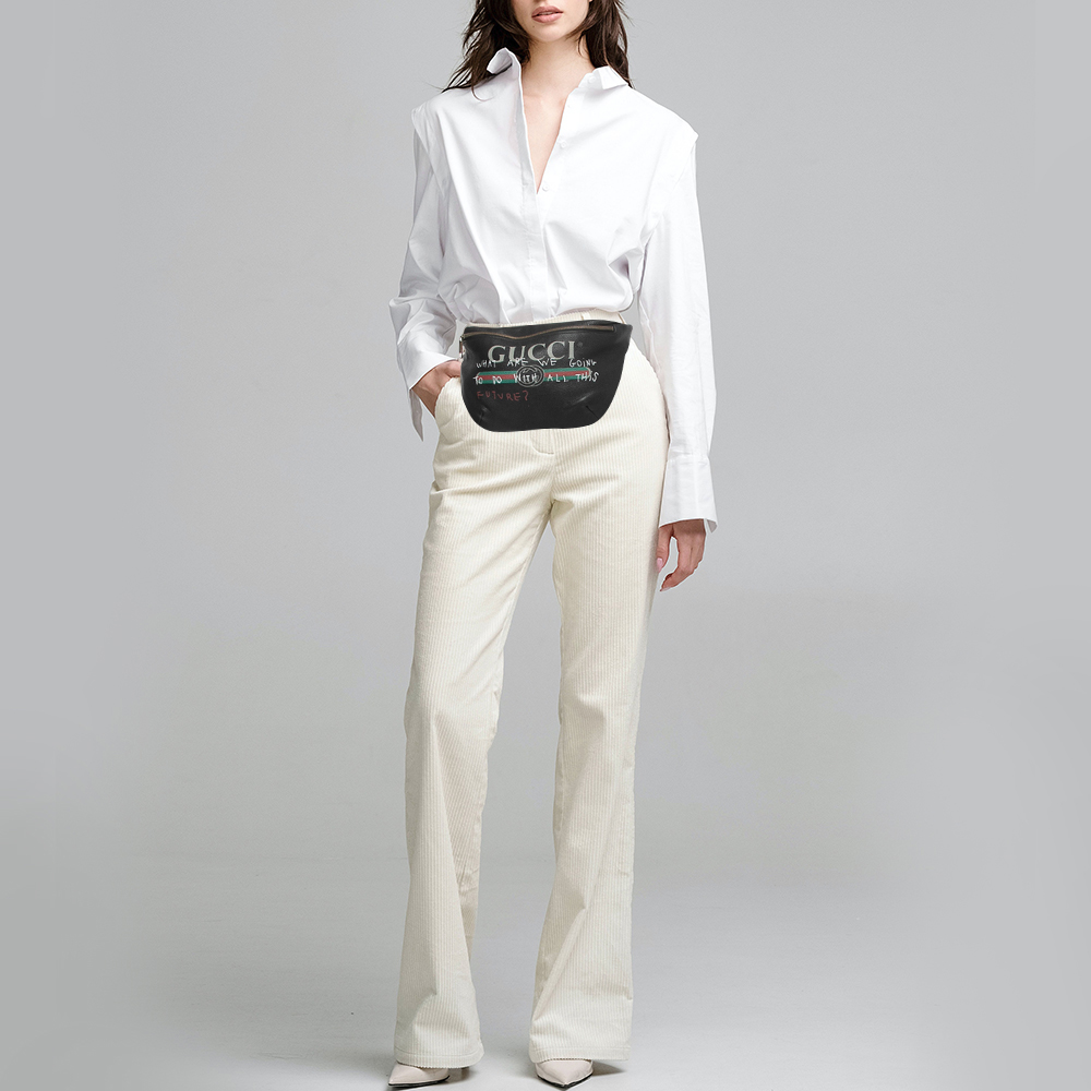 

Gucci Black Pebbled Leather Logo Web Belt Bag