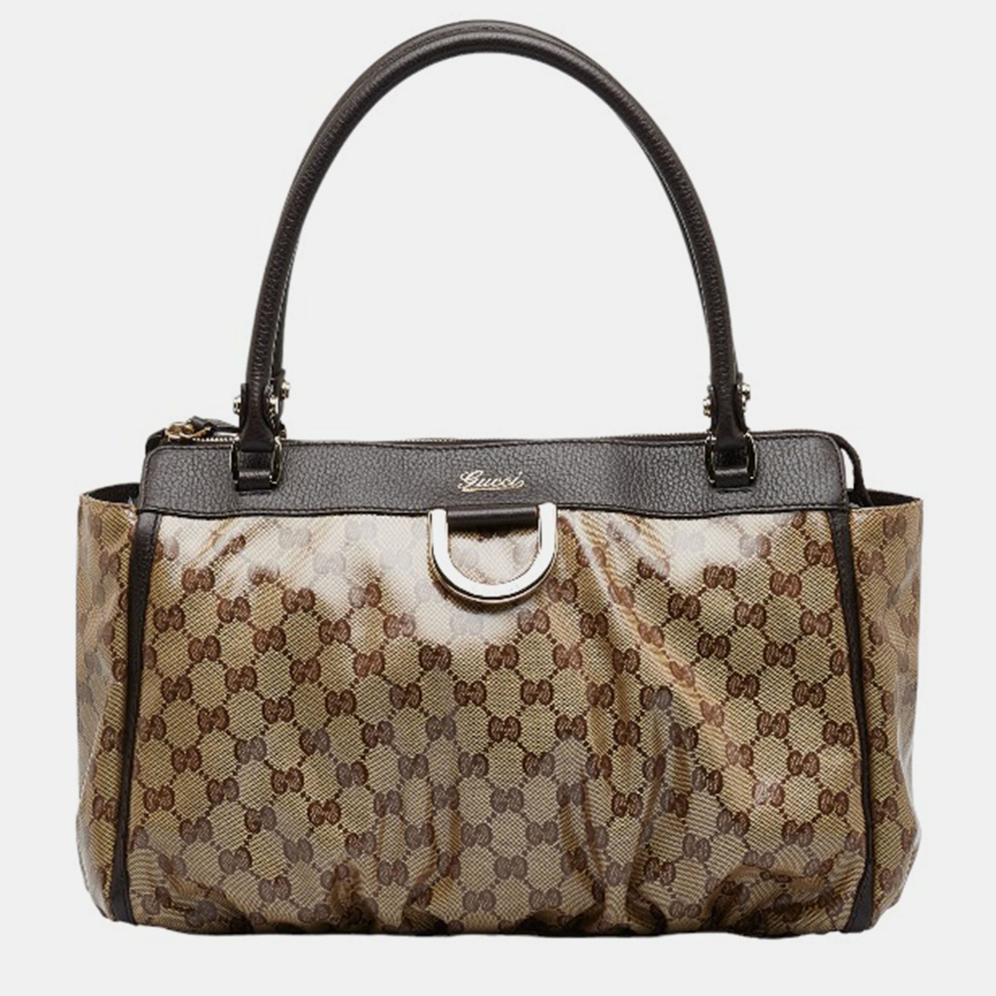 

Gucci Brown Canvas GG Crystal Abbey D-Ring Tote Bag