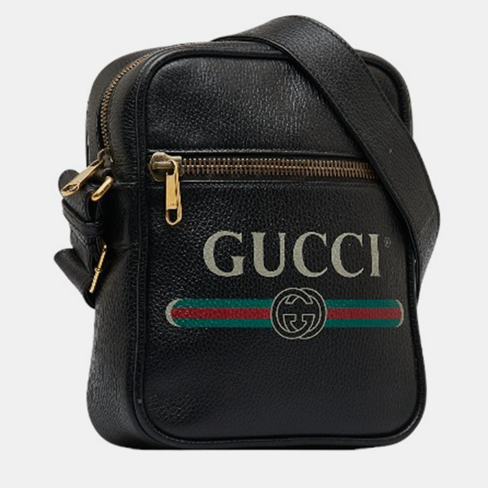 

Gucci Black Leather Logo Zip Messenger Crossbody Bag