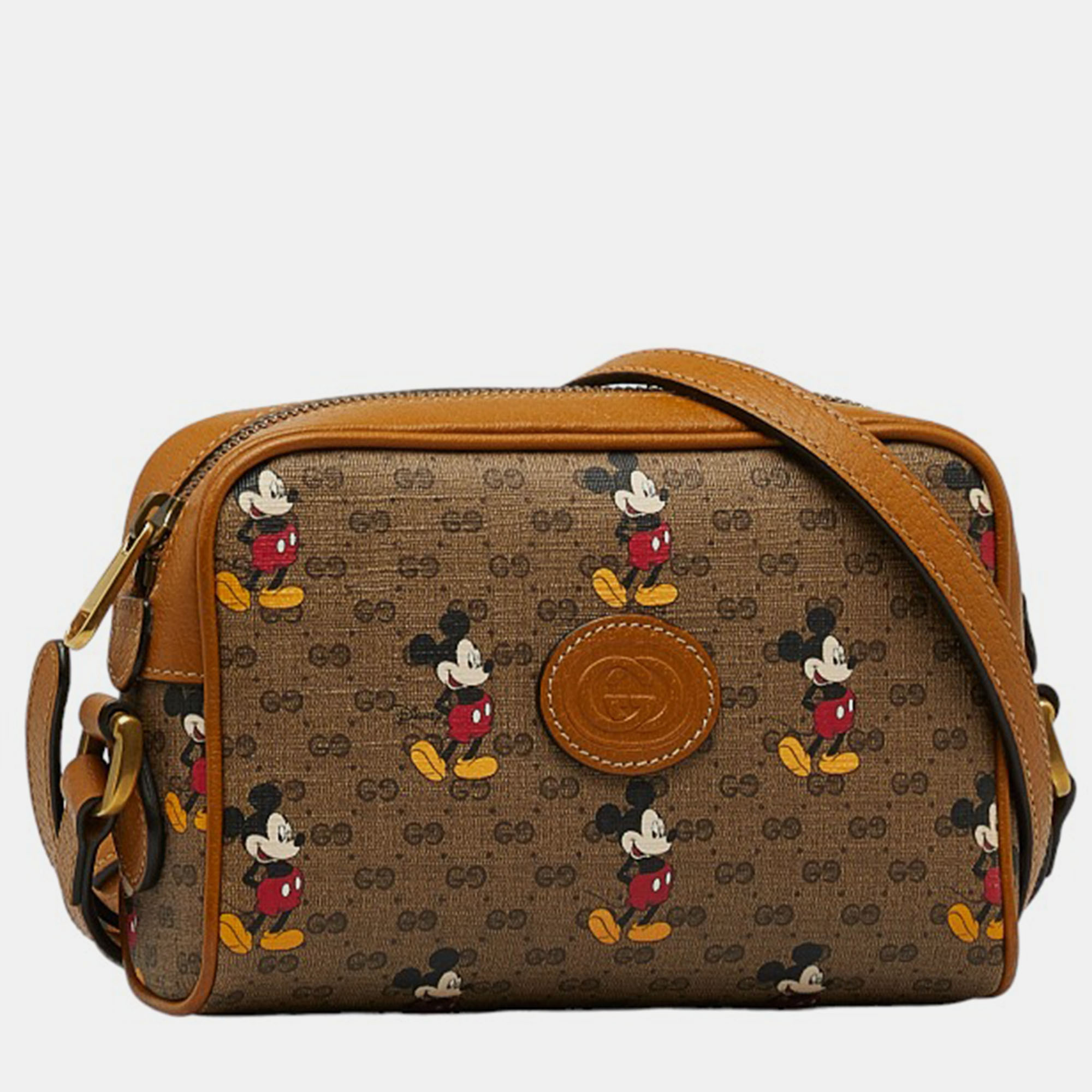 

Gucci x Disney Brown Canvas GG Supreme Mickey Mouse Zip Shoulder Bag