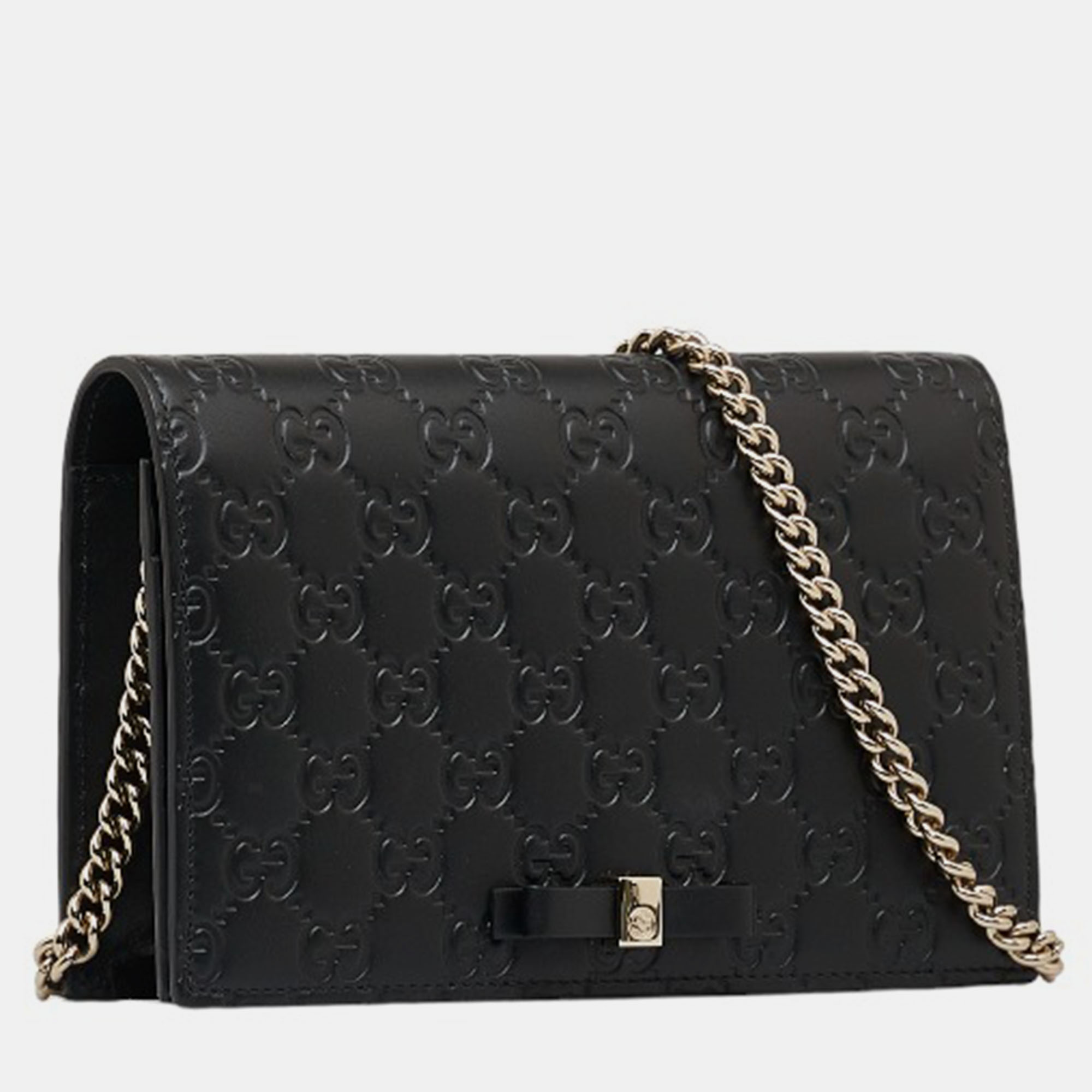 

Gucci Black Guccissima Leather Bow Wallet On Chain