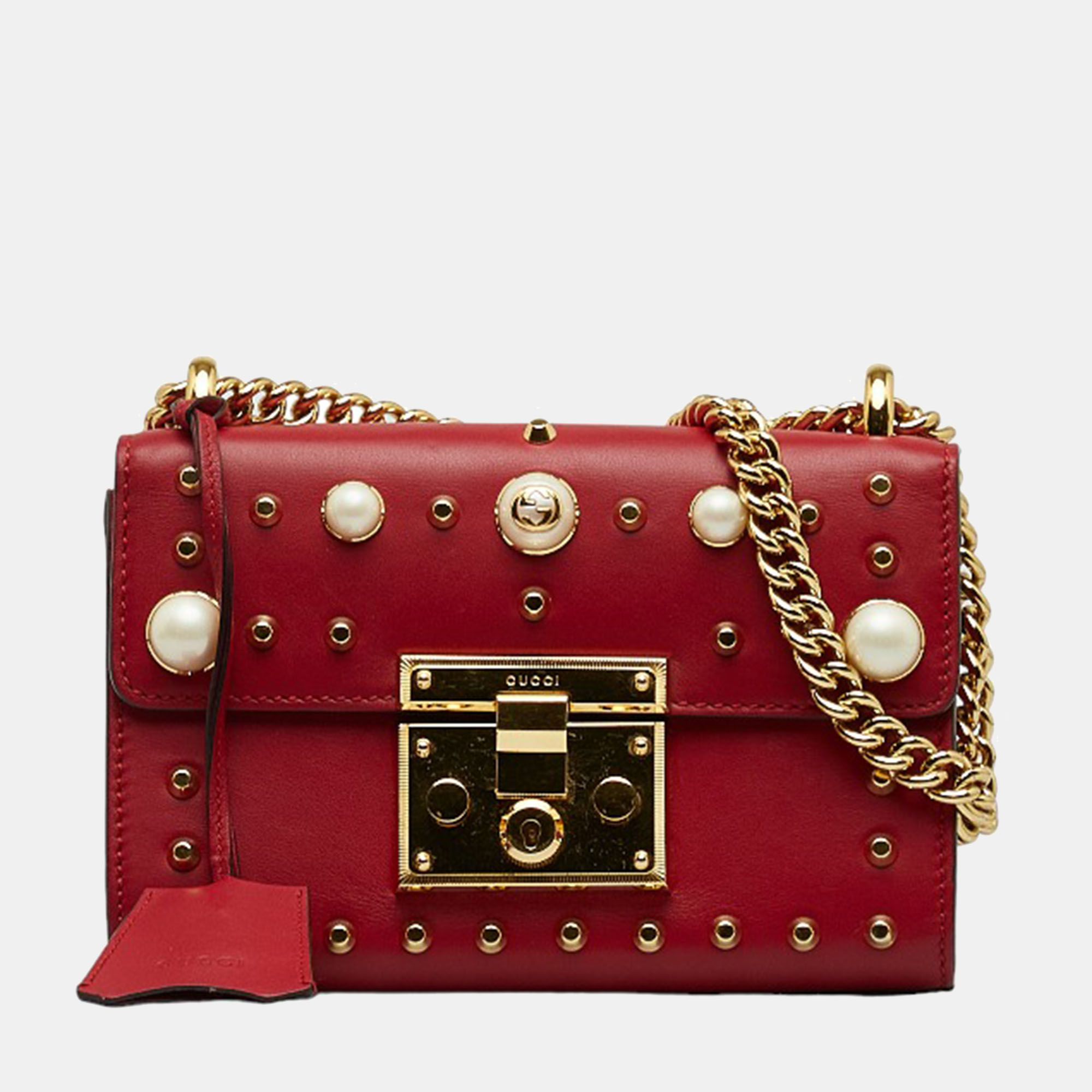

Gucci Red Studded Leather  Padlock Shoulder Bag