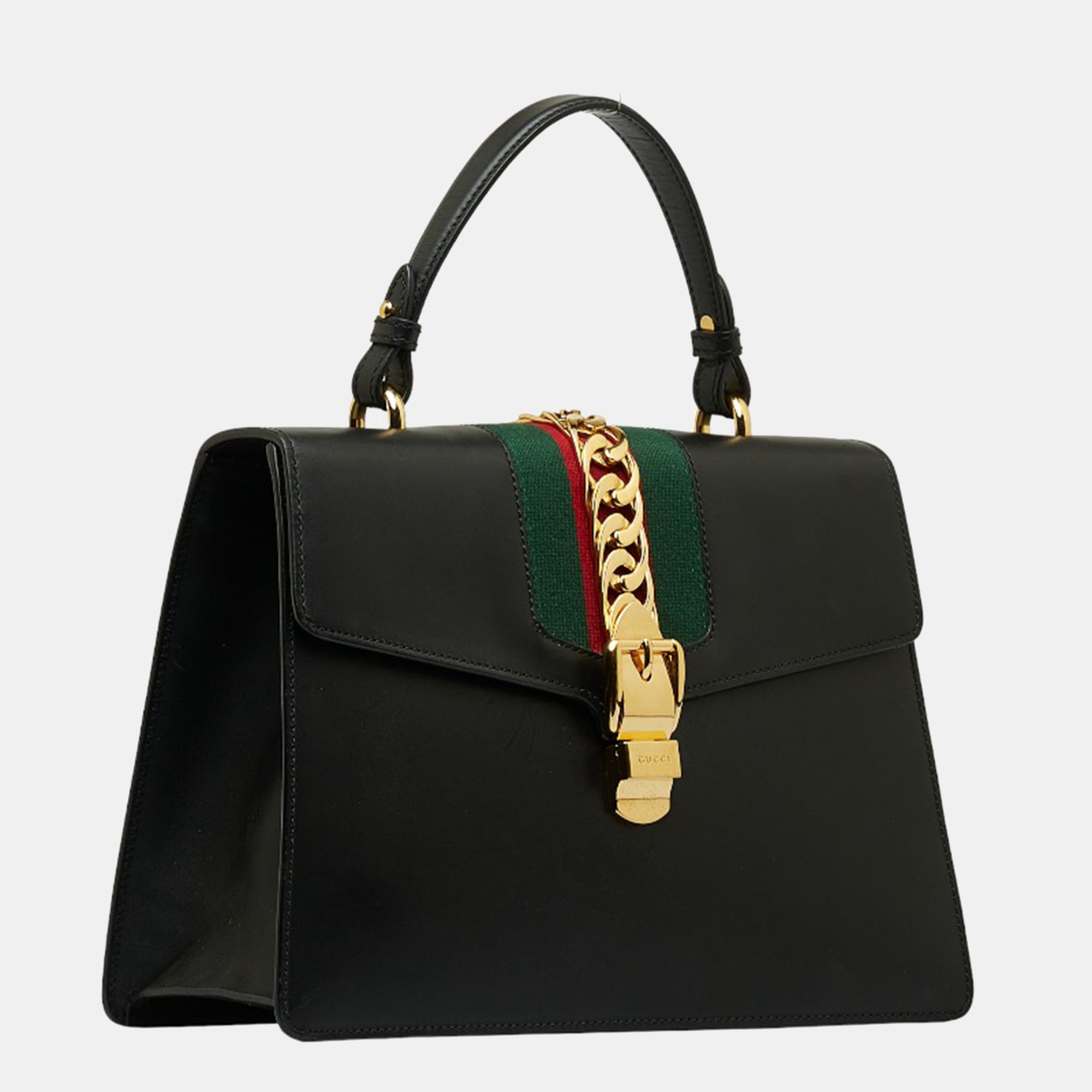 

Gucci Black Leather  Sylvie Top Handle Bag