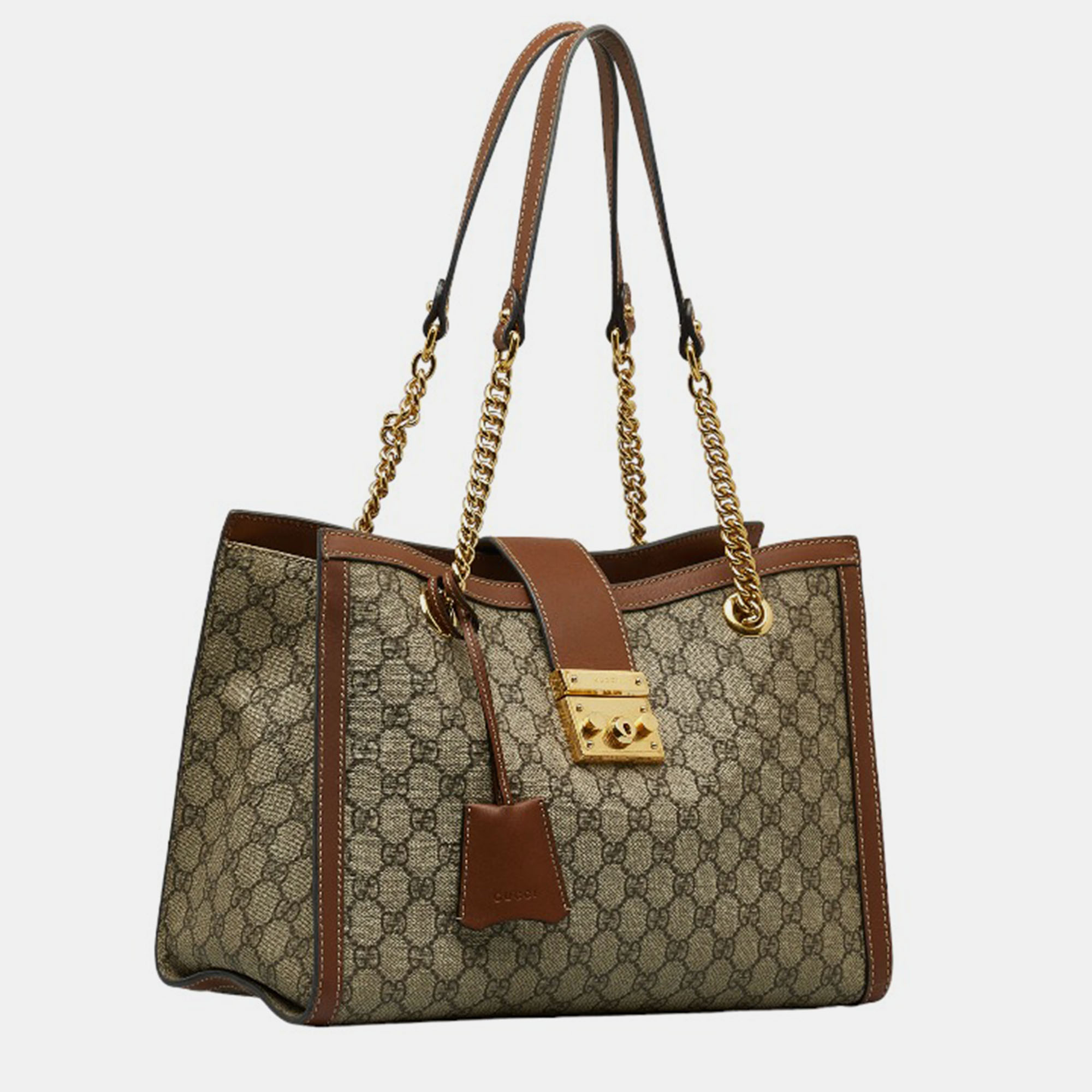 

Gucci Brown Canvas Medium GG Supreme Padlock Shoulder Bag