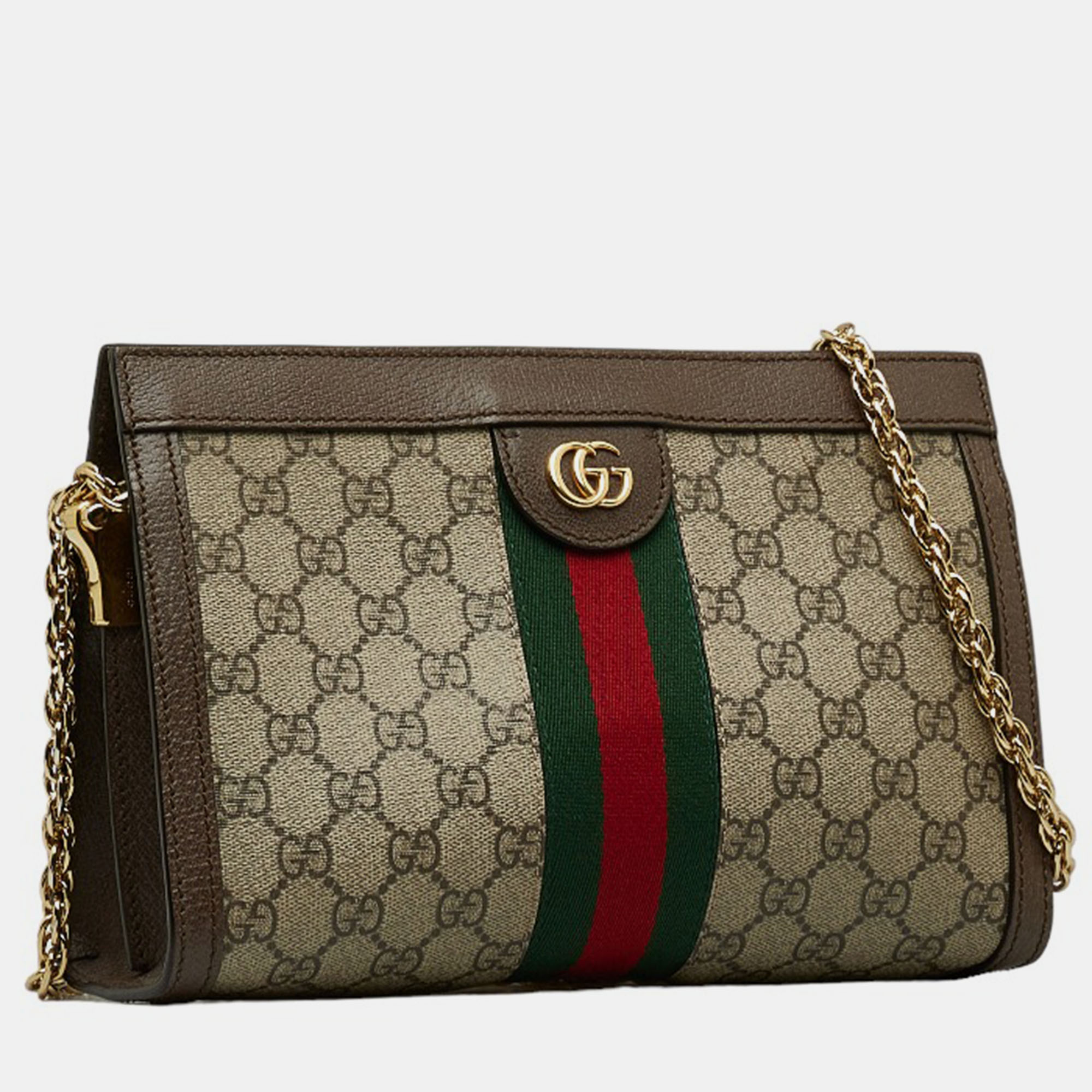 

Gucci Brown Canvas GG Supreme Ophidia Chain Shoulder Bag