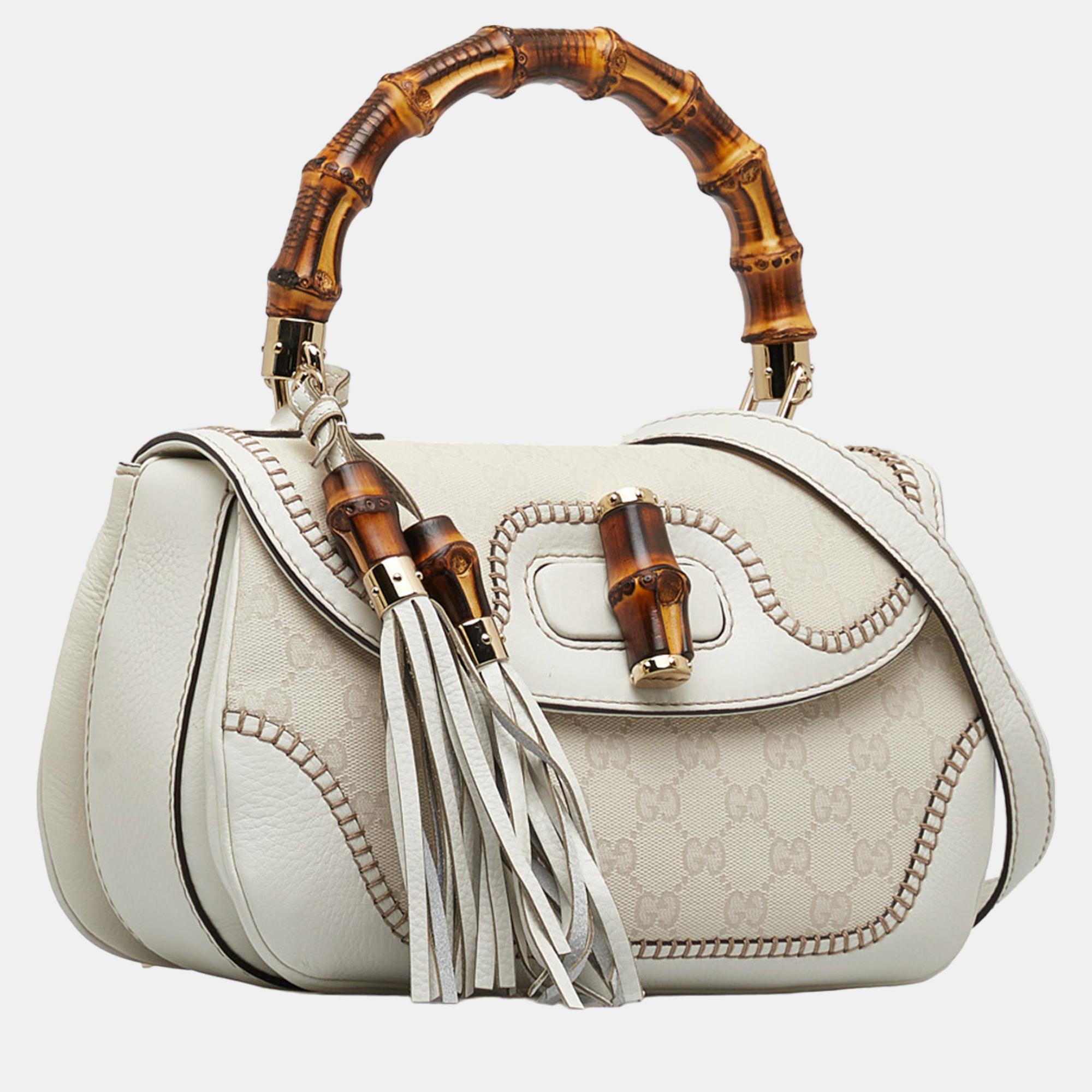 

Gucci White GG Canvas New Bamboo Satchel