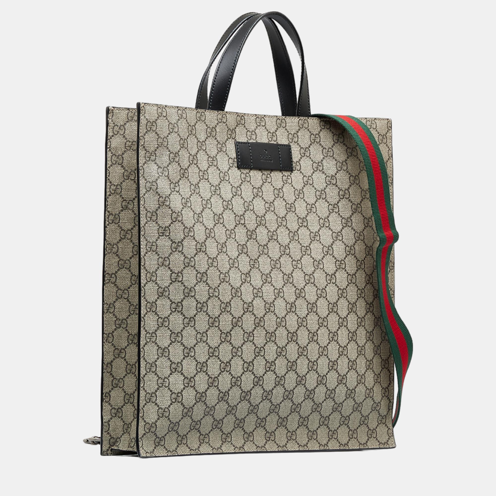 

Gucci Beige/Brown GG Supreme Convertible Soft Tote