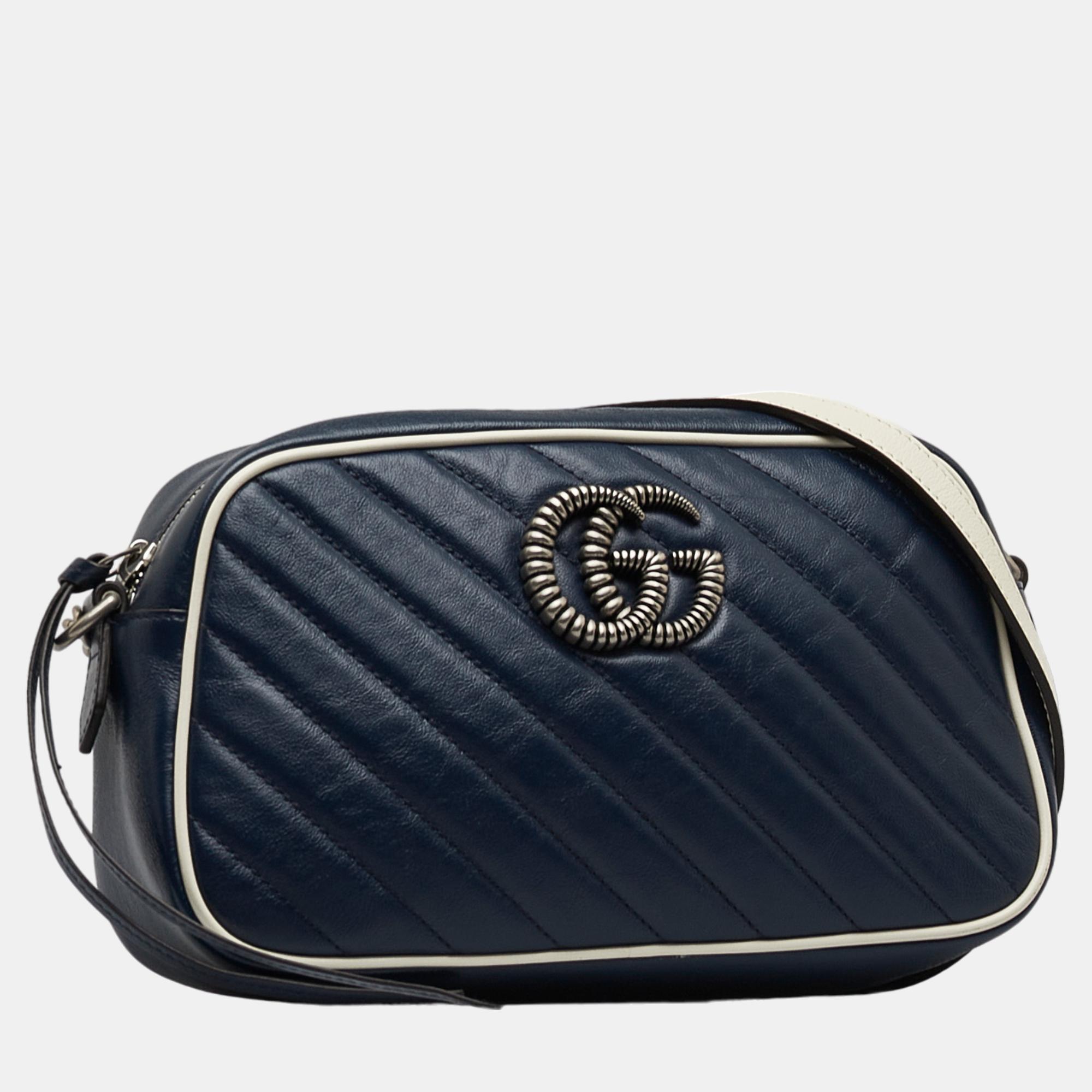 

Gucci Blue Small GG Marmont Torchon Crossbody Bag