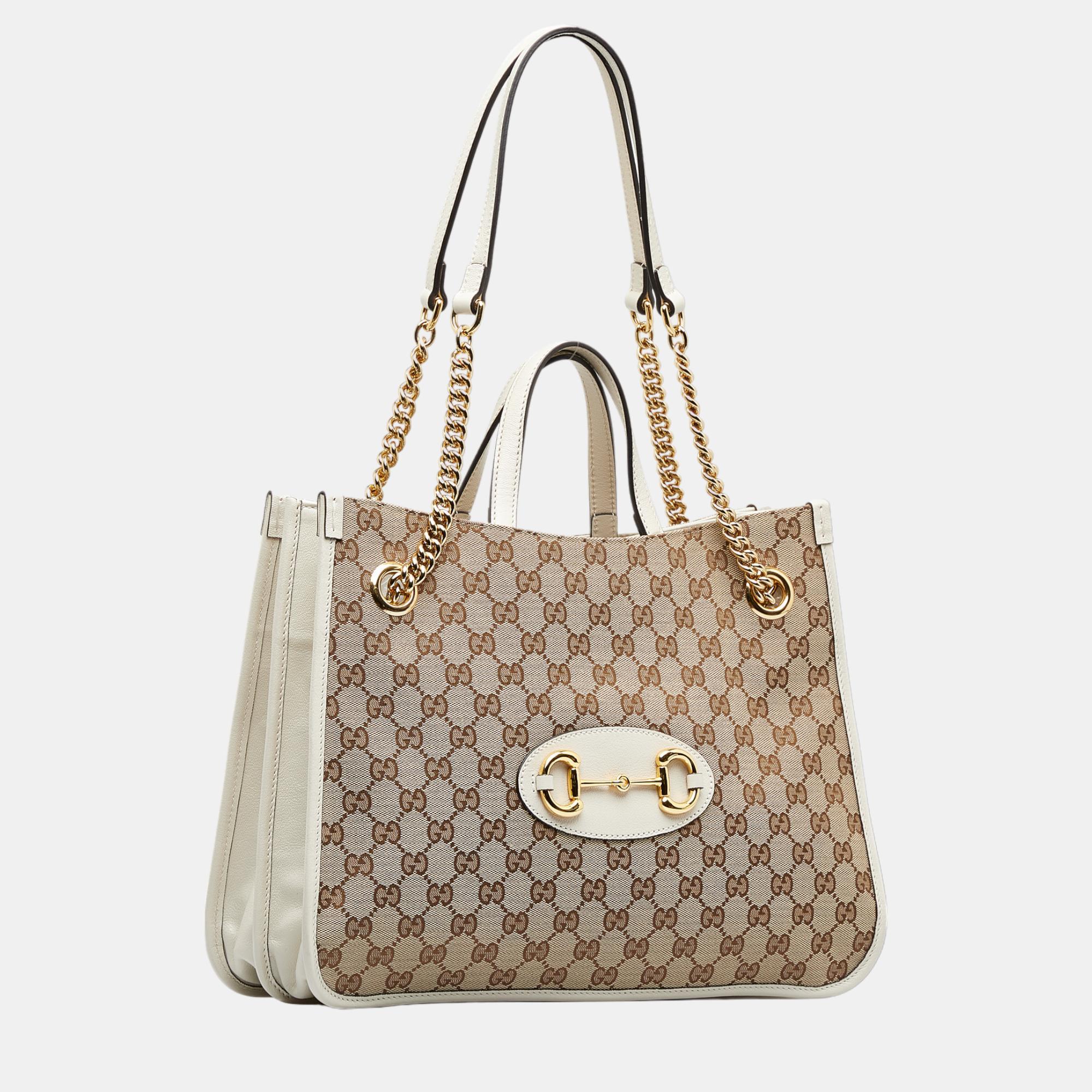 

Gucci Brown/White Medium GG Canvas Horsebit 1955 Tote