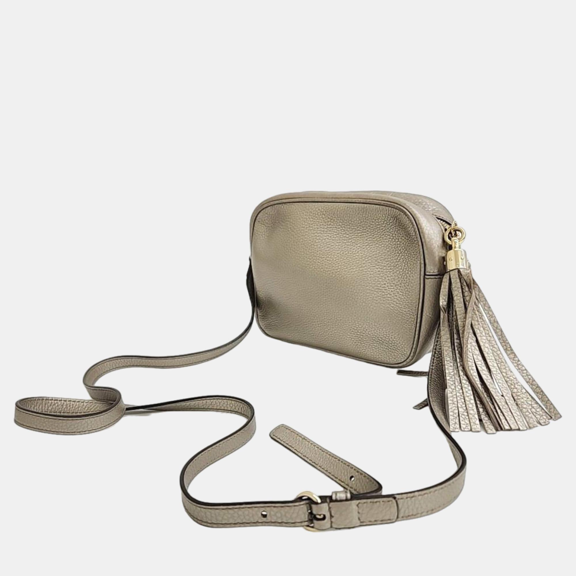 

Gucci Beige Silver Leather Disco Bag (308364)