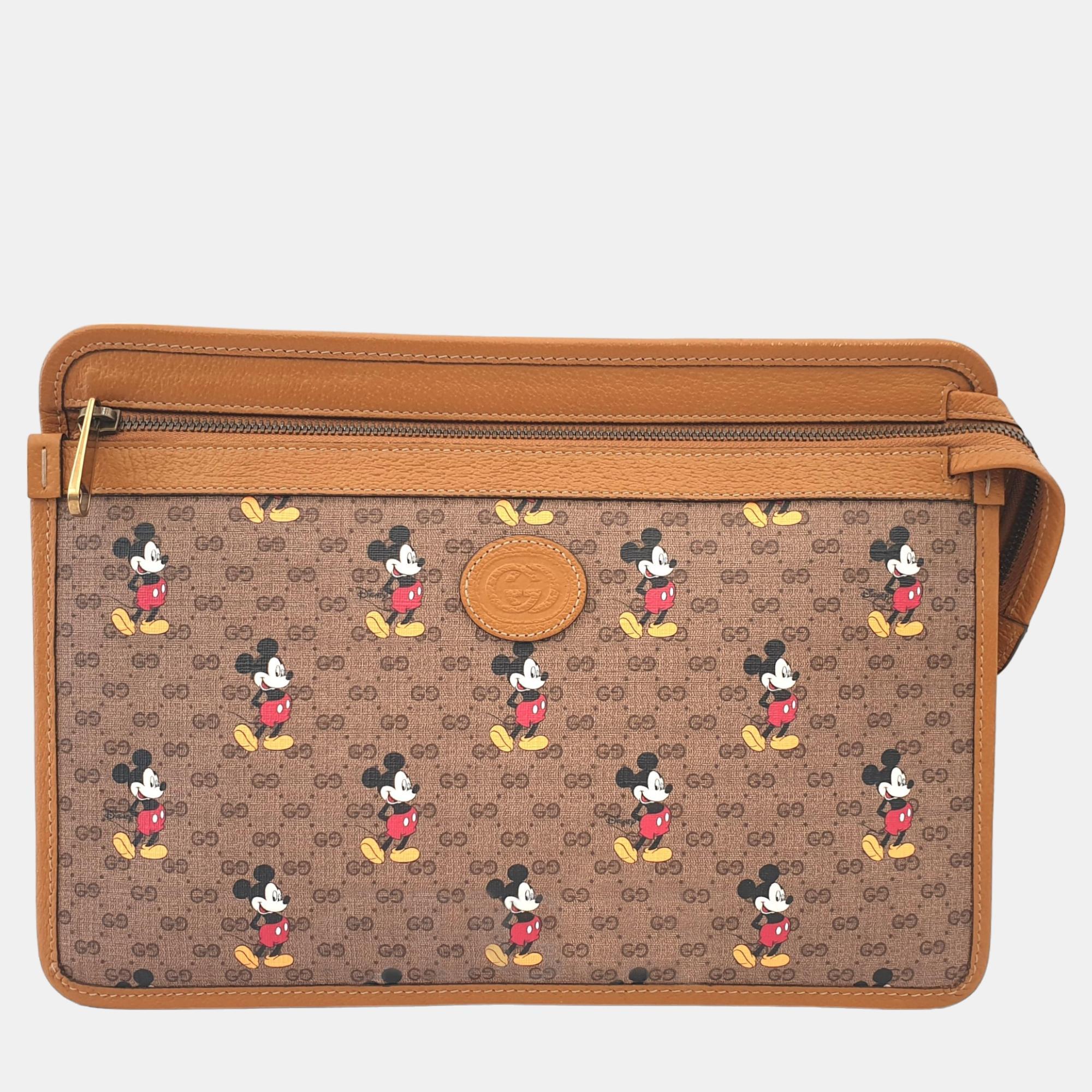 Pre-owned Gucci Brown Canvas Disney Clutch Bag