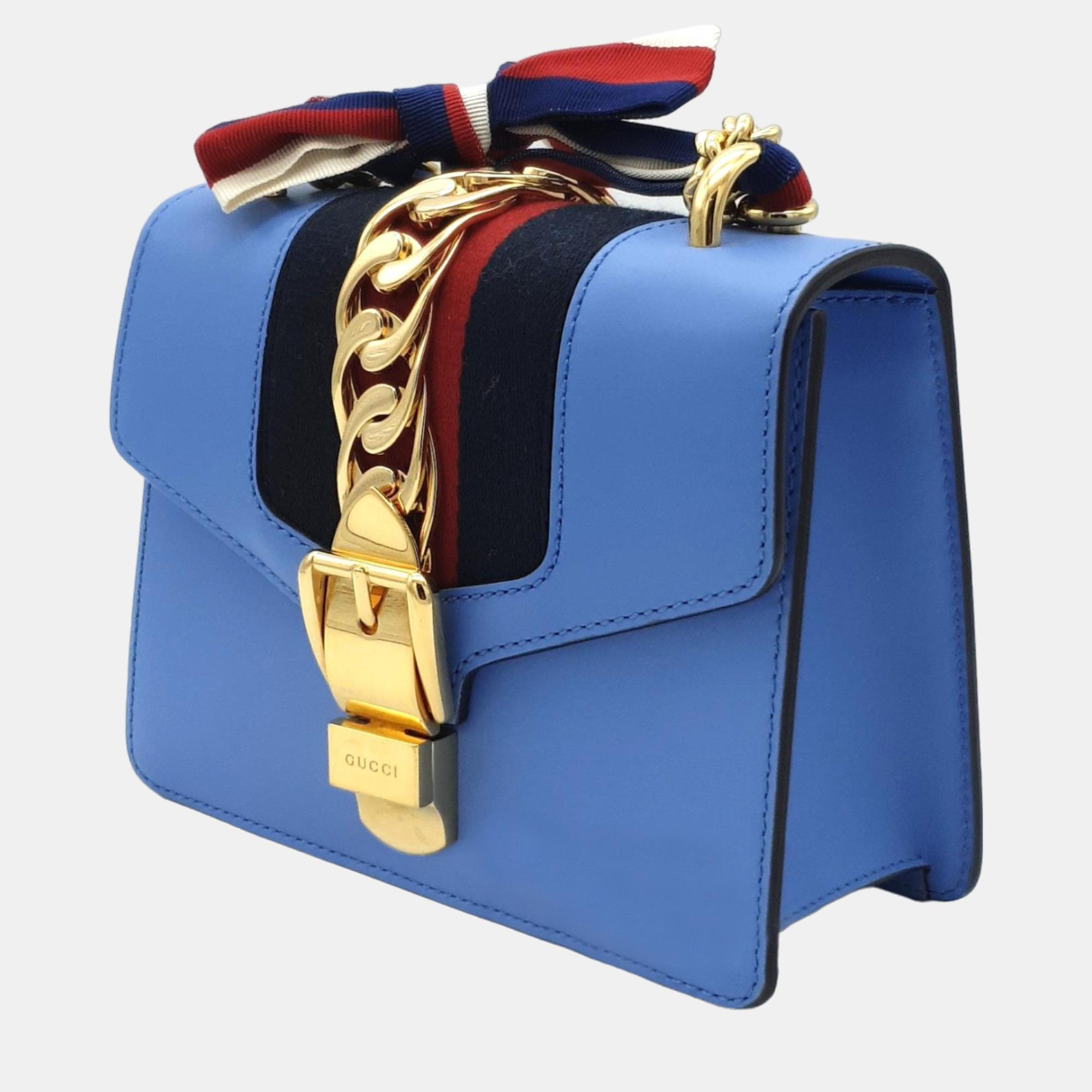 

Gucci Leather Sky Blue Mini Sylvie Bag (431666)