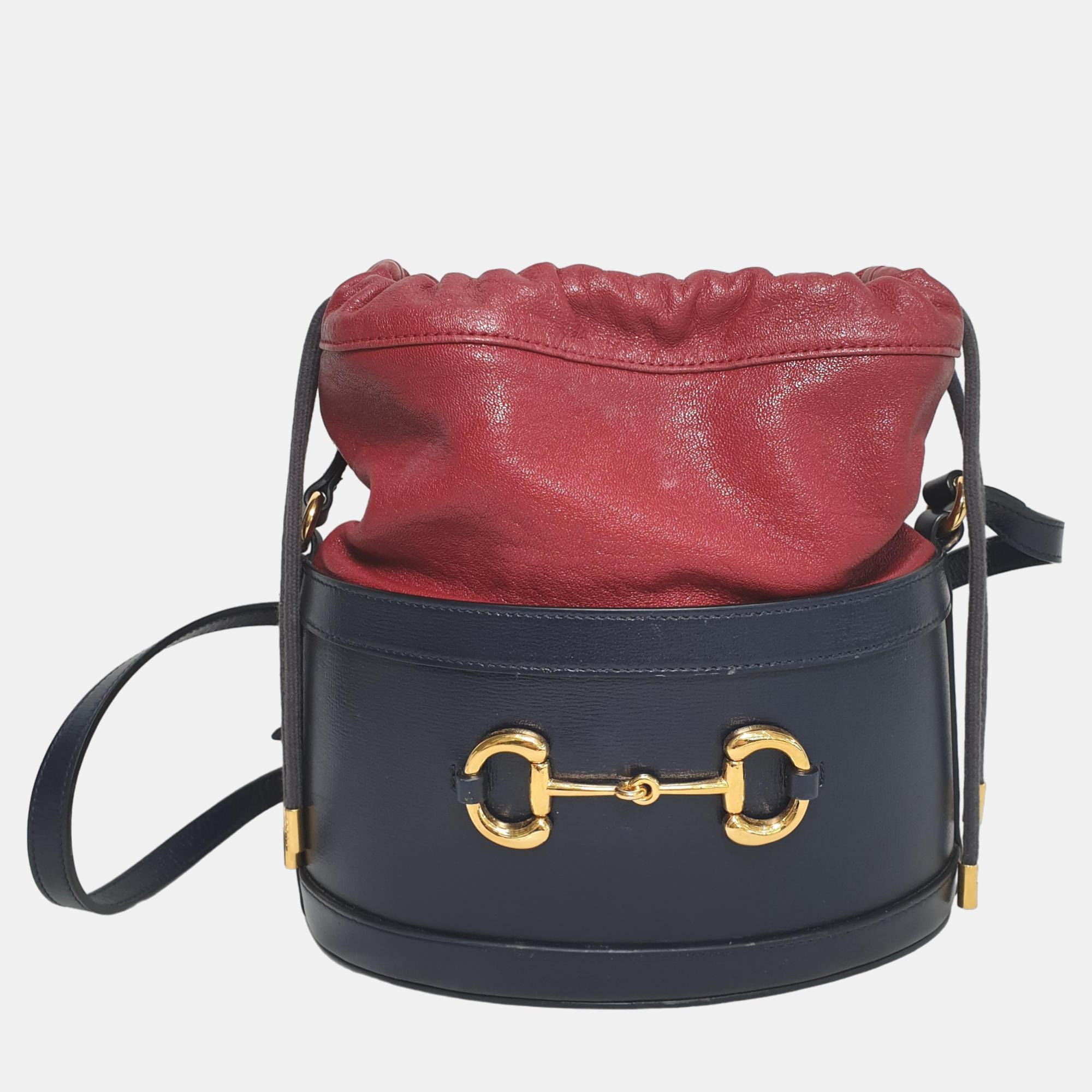 Pre-owned Gucci 1955 Horsebit Bucket Bag (602118) In Navy Blue