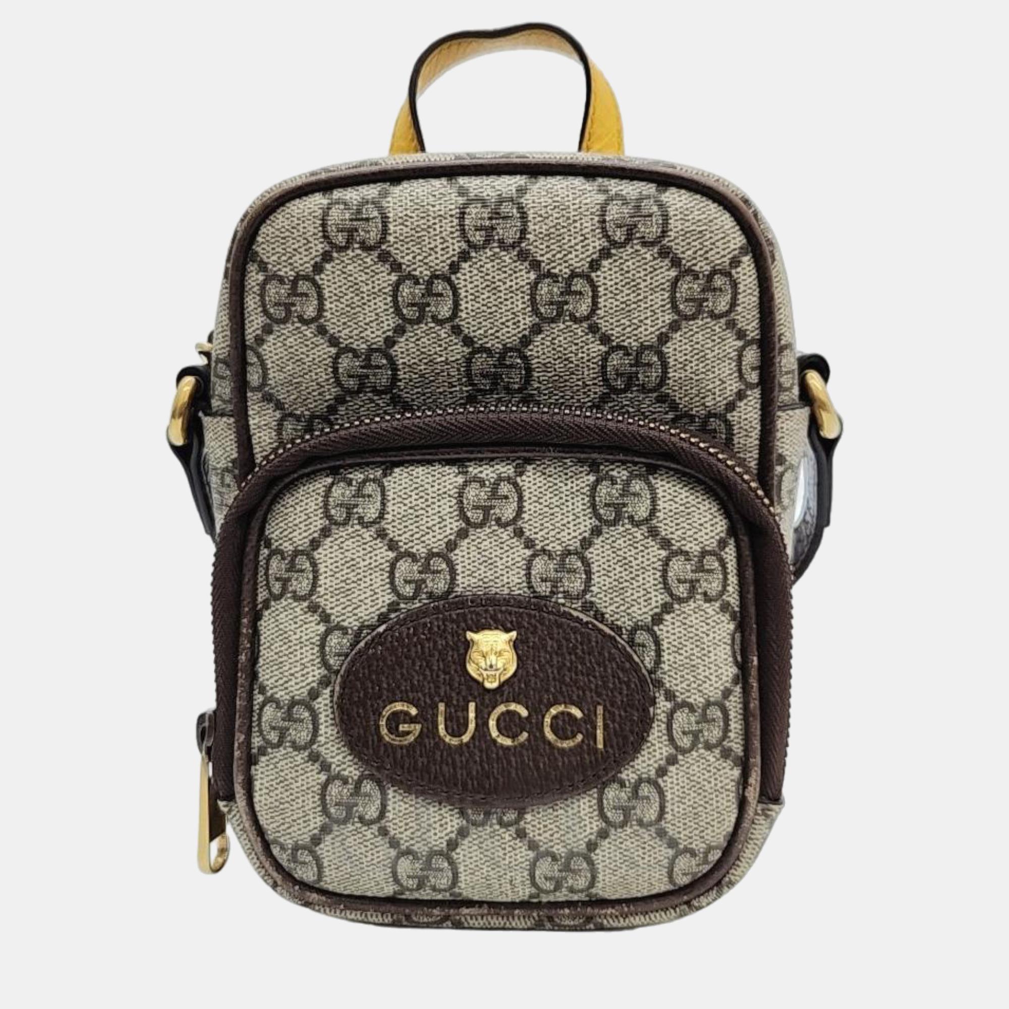 Pre-owned Gucci Brown Gg Canvas Vintage Mini Bag In Beige