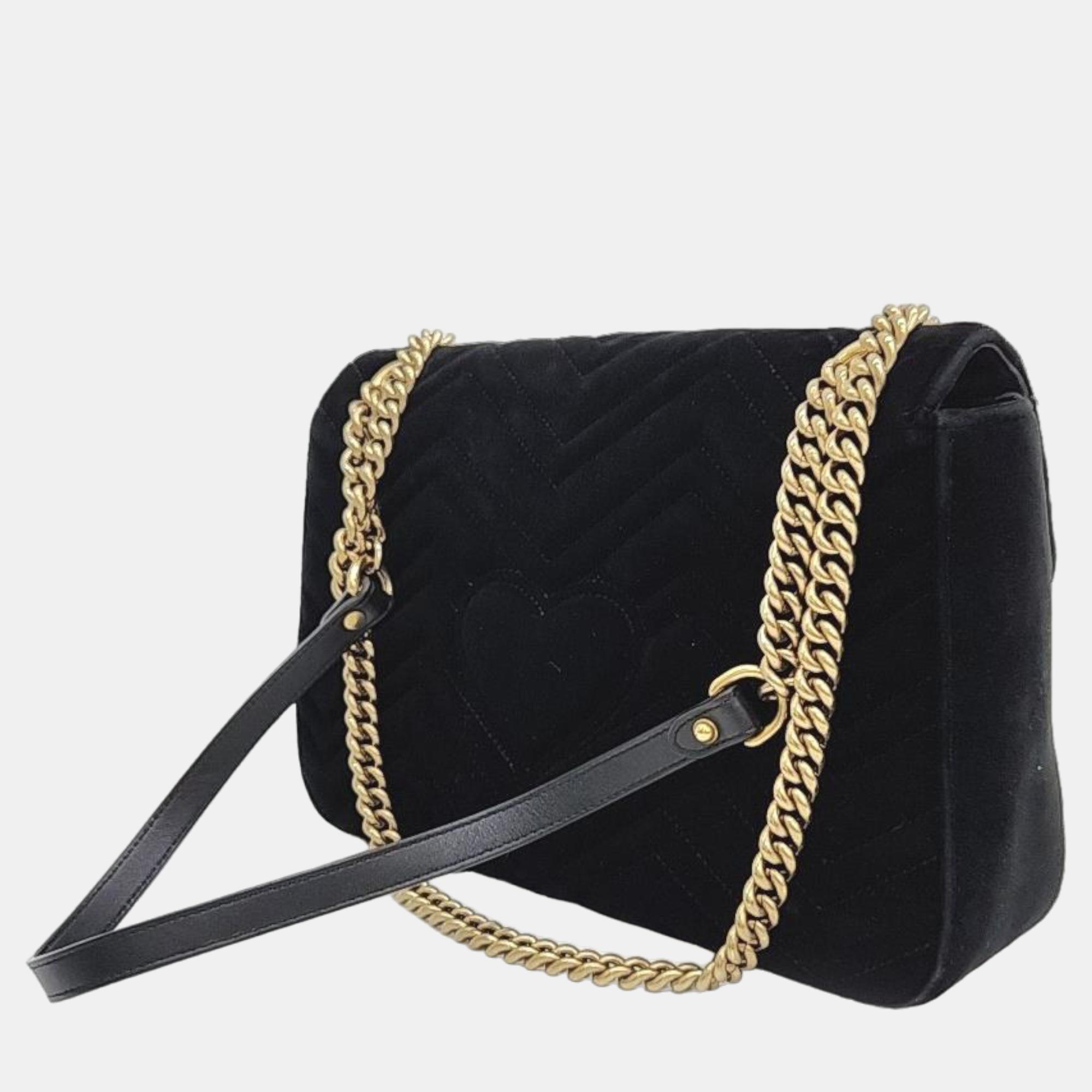 

Gucci Velvet Marmont Matrace Shoulder Bag (443496), Black