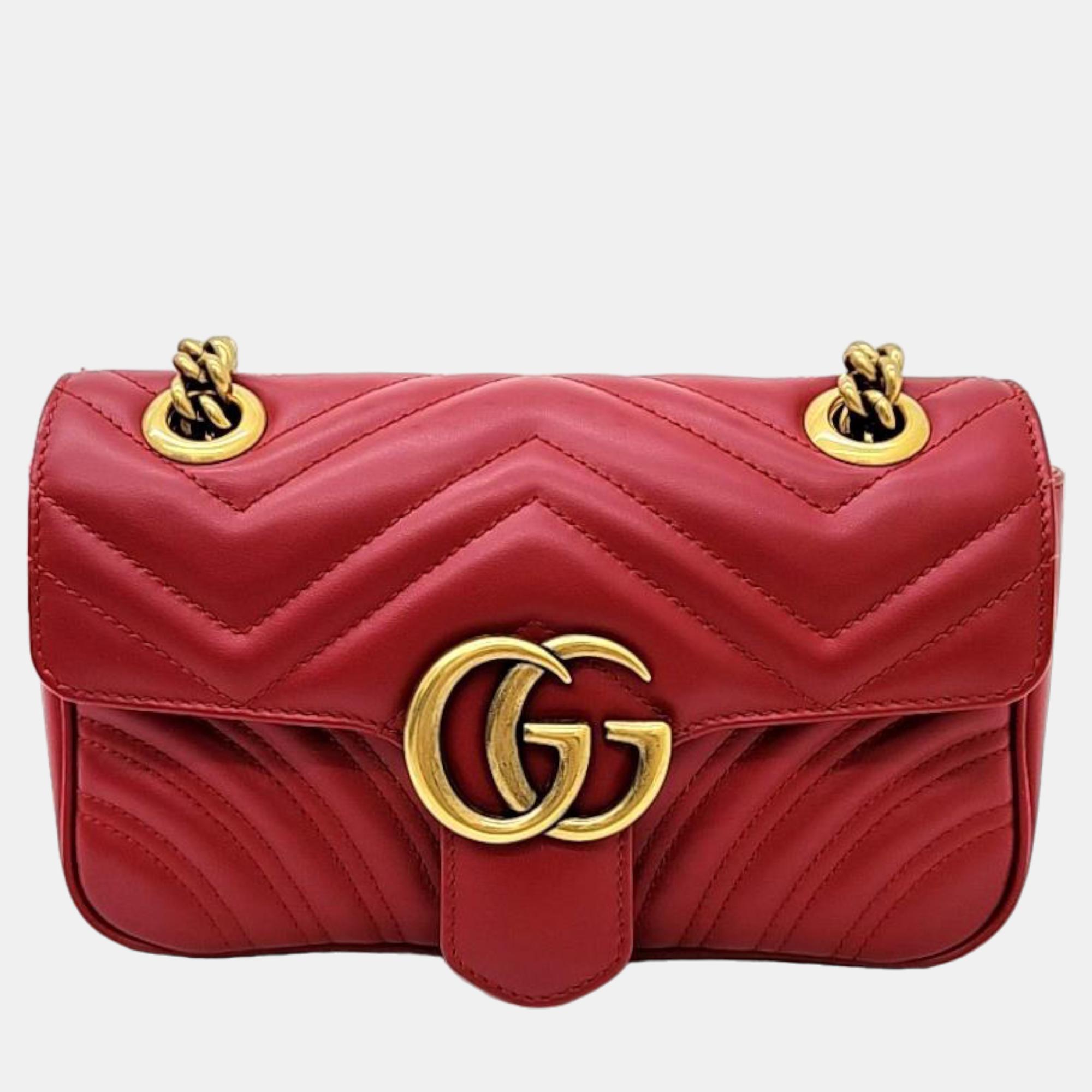Pre-owned Gucci Red Leather Gg Marmont Bag