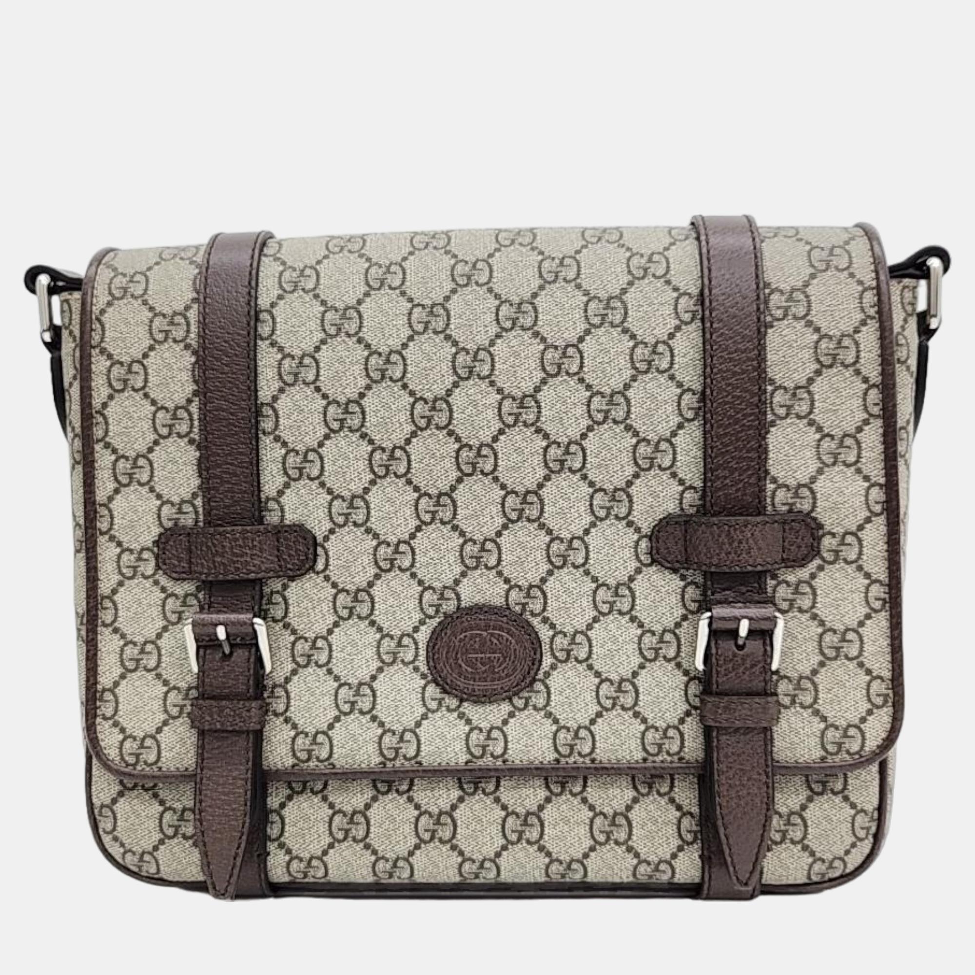 Pre-owned Gucci Brown Gg Supreme Canvas Messenger Bag In Beige
