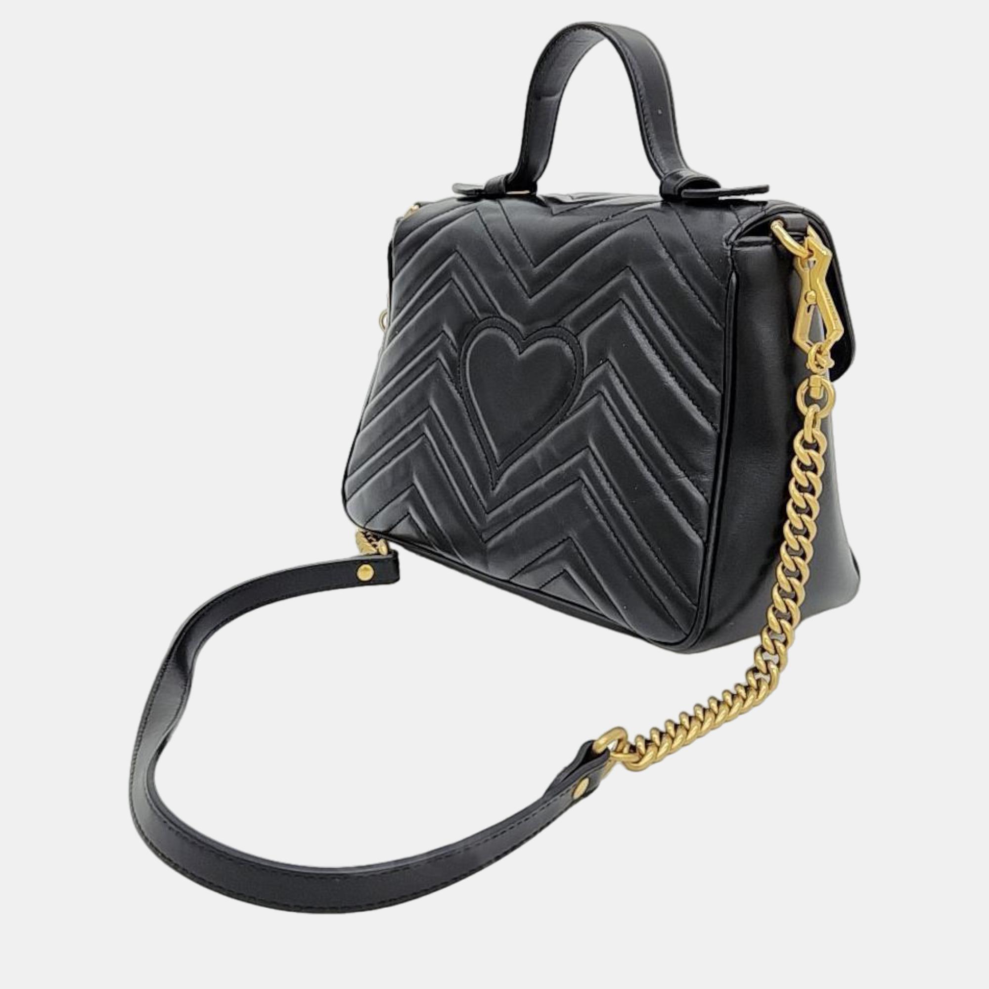 

Gucci Matelasse Marmont Top Handle Bag (498110), Black