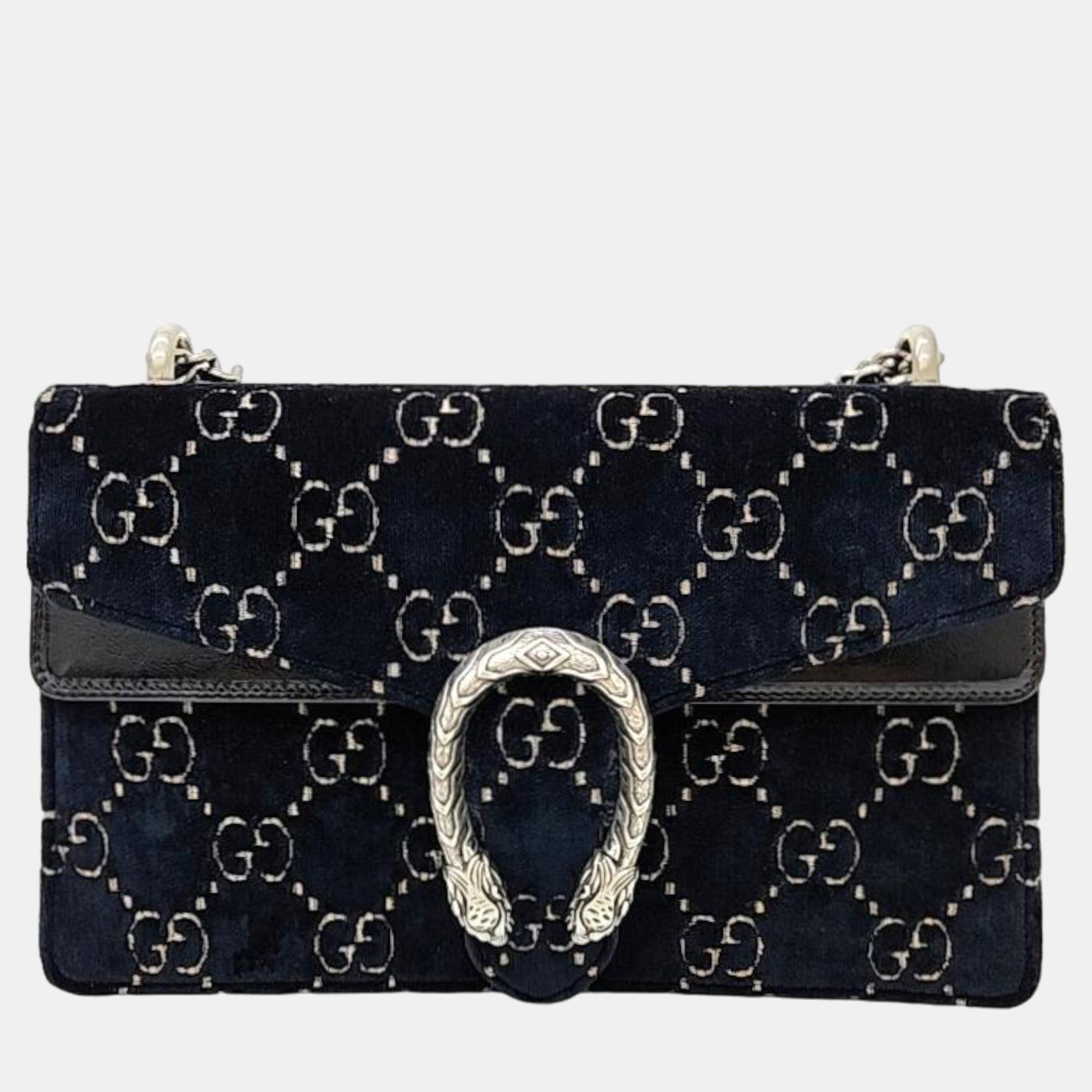 Pre-owned Gucci Velvet Dionysus Chain Bag In Black