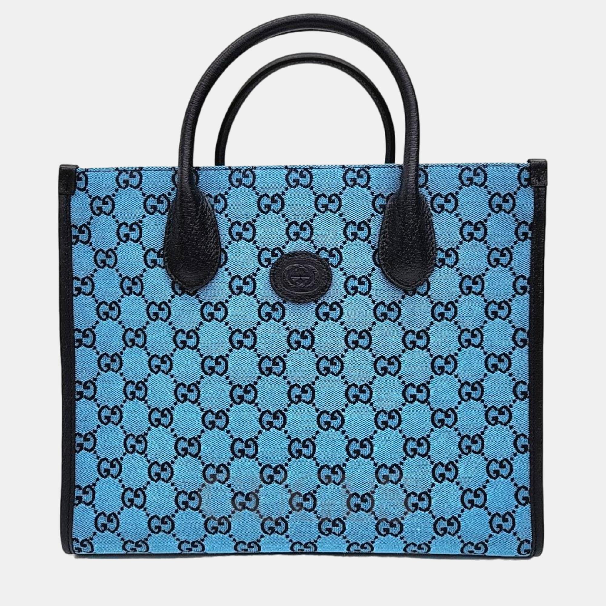 Pre-owned Gucci Blue Gg Canvas Small Tote Bag