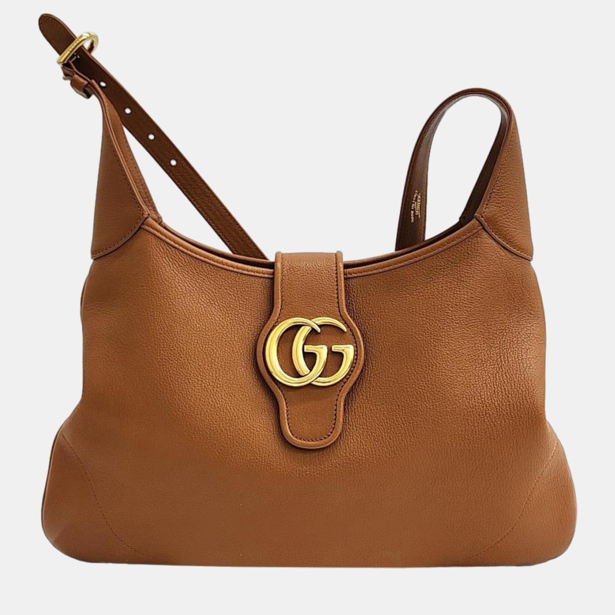 Pre-owned Gucci Brown Leather Aphrodite Medium Shoulder Bag