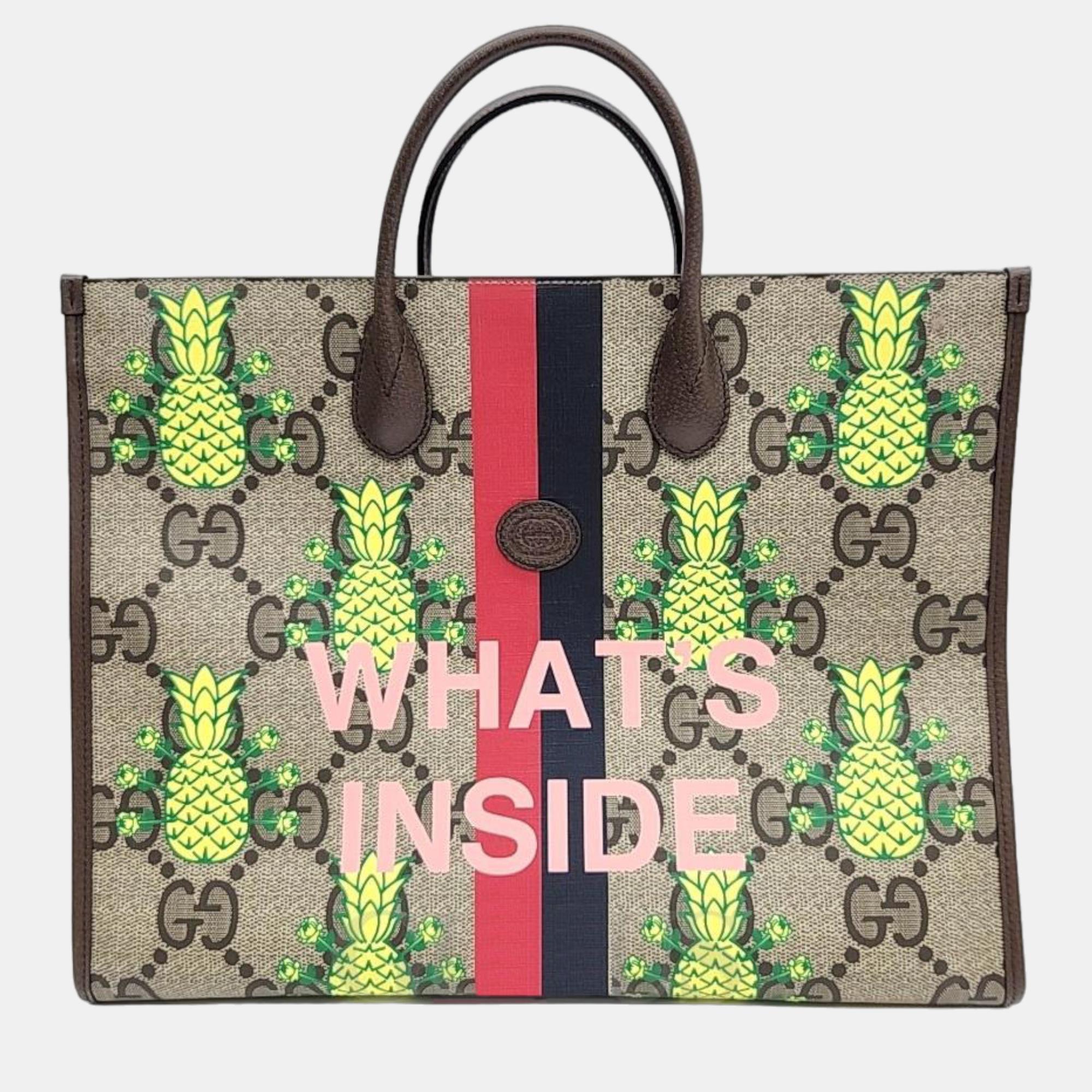 Pre-owned Gucci Gg Supreme Canvas Pineapple Top Handle Tote Bag In Multicolor
