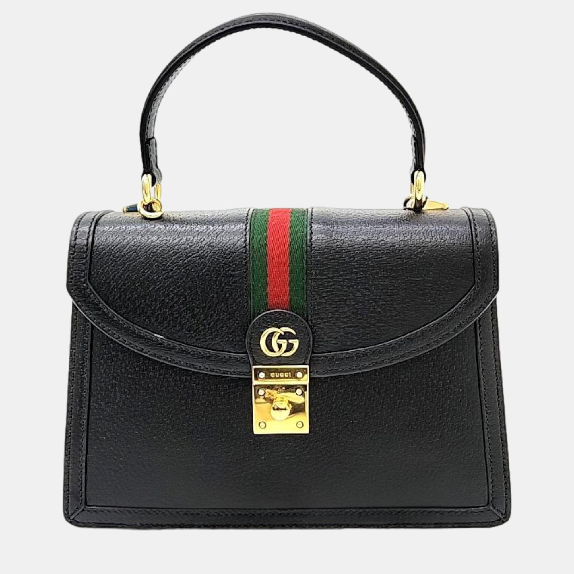 Pre-owned Gucci Black Leather Ophidia Top Handle Bag