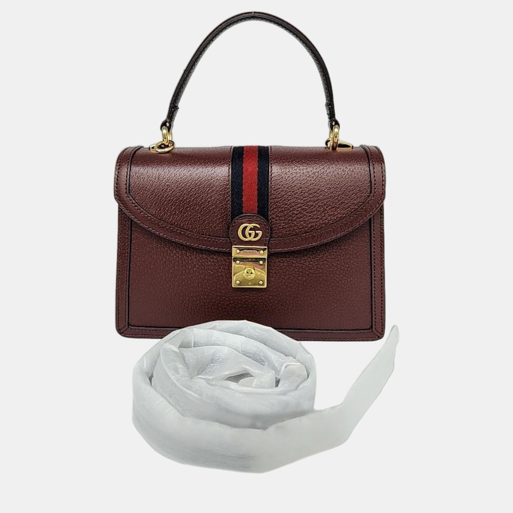 Pre-owned Gucci Ophidia Top Handle Bag (651055) In Burgundy