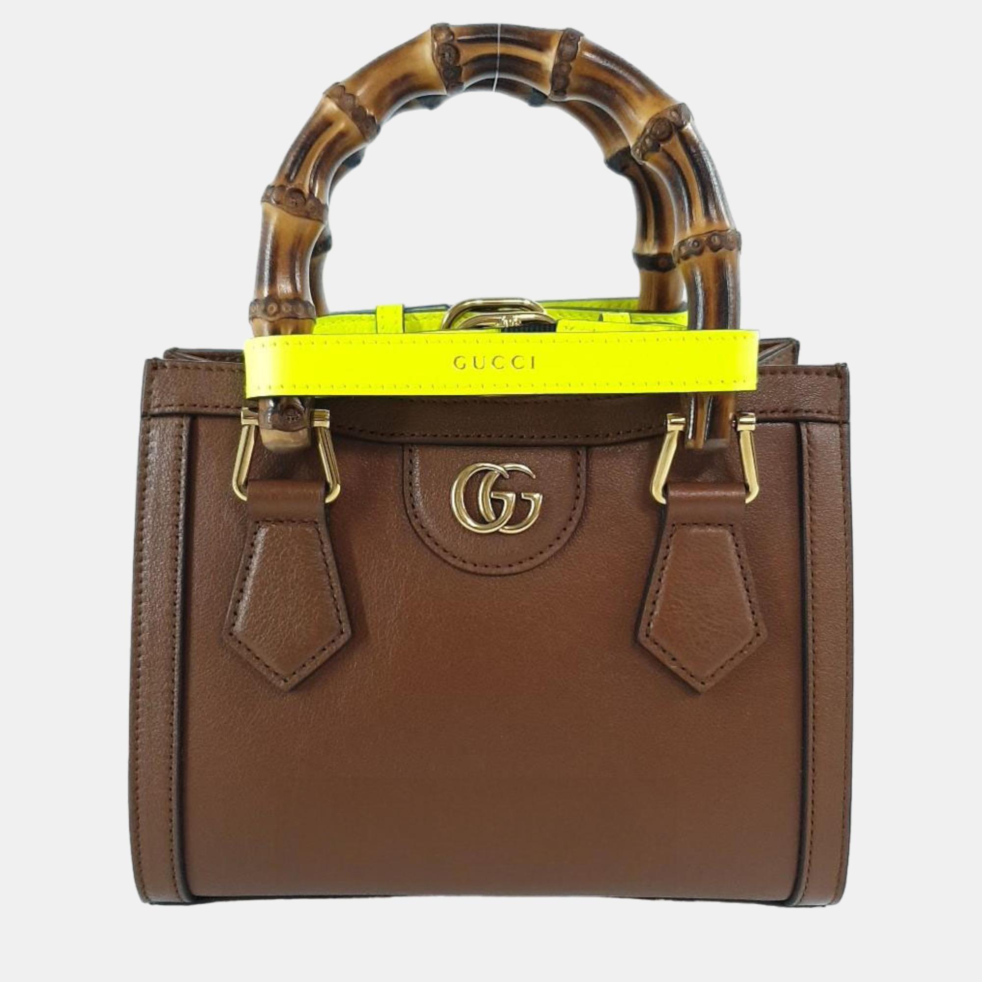 Pre-owned Gucci Brown Leather Mini Diana Tote Bag