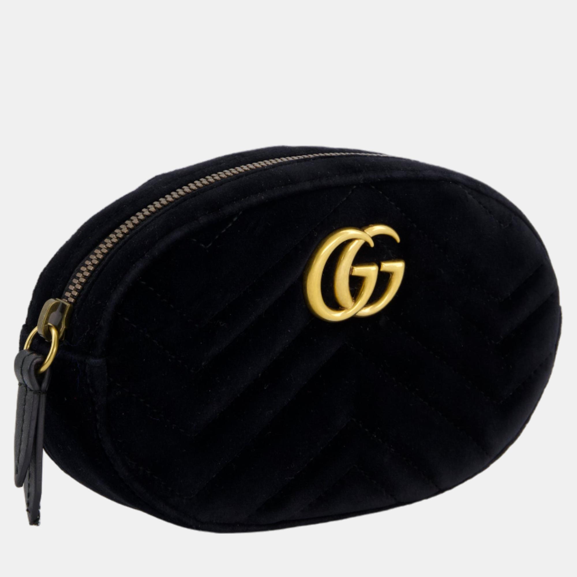 

Gucci Black Velvet GG Marmont MatelassÃ© Belt Bag with Gold Hardware