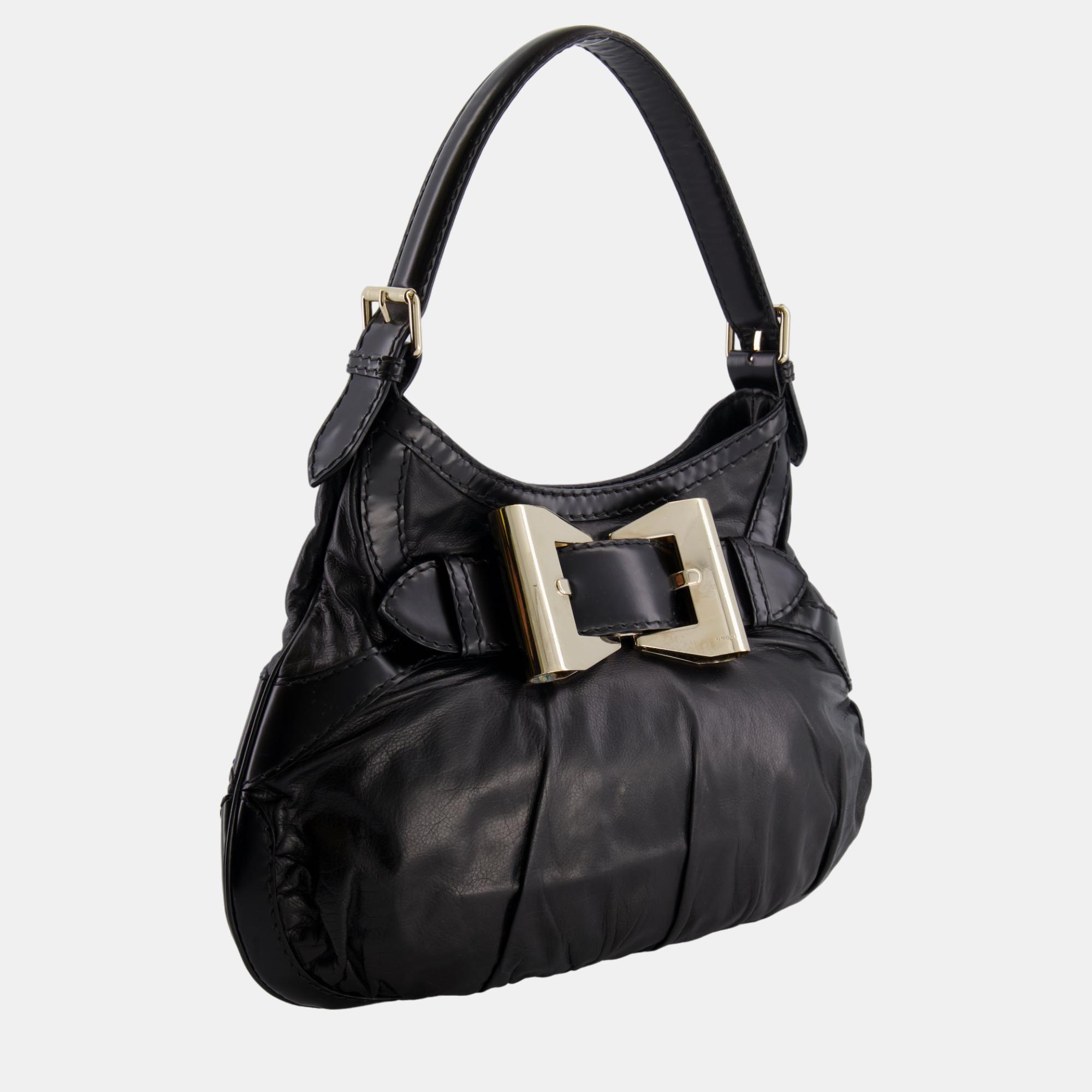 

Gucci Black Leather Shoulder Bag with Champagne Gold Hardware