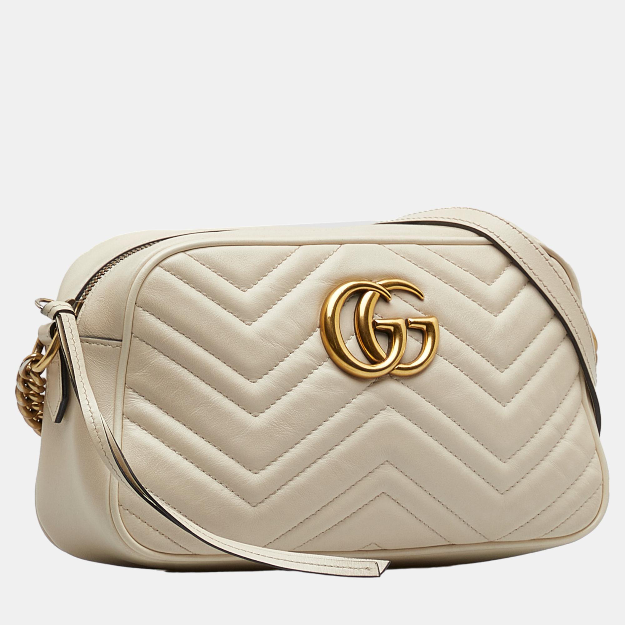 

Gucci White Small GG Marmont Matelasse Crossbody