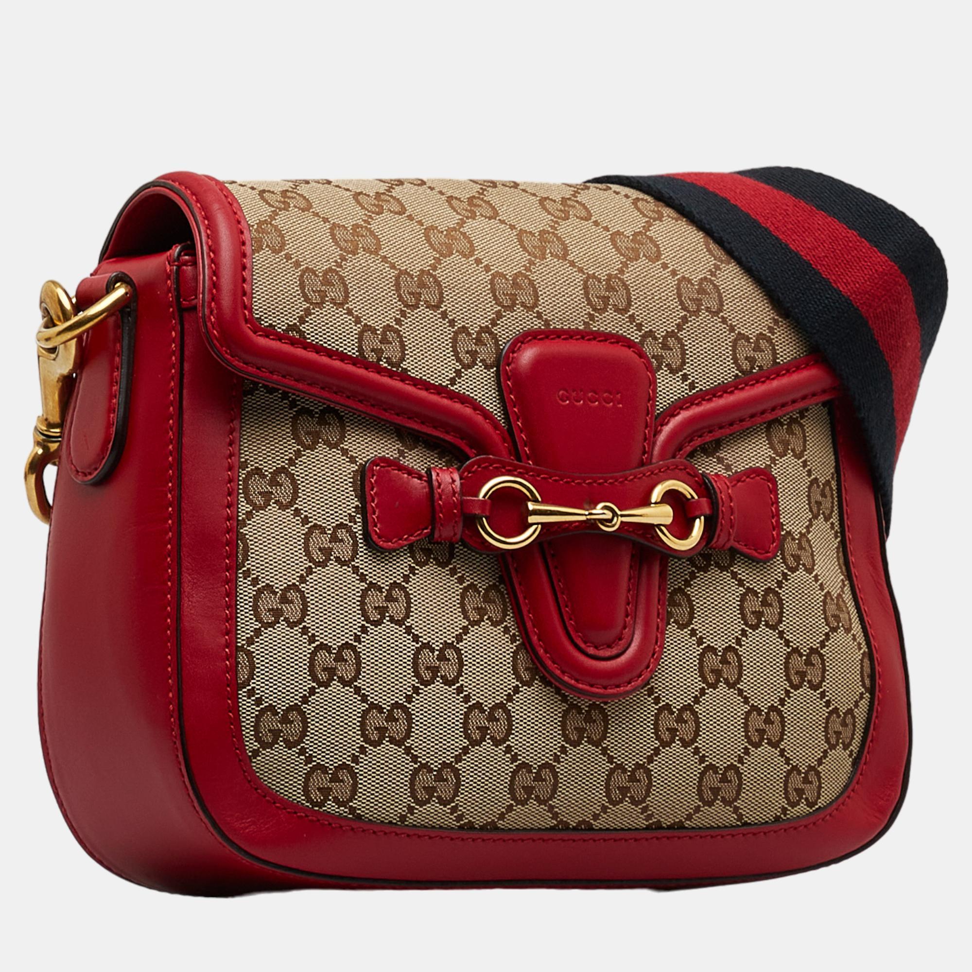 

Gucci Beige/Red Medium GG Canvas Lady Web Crossbody Bag