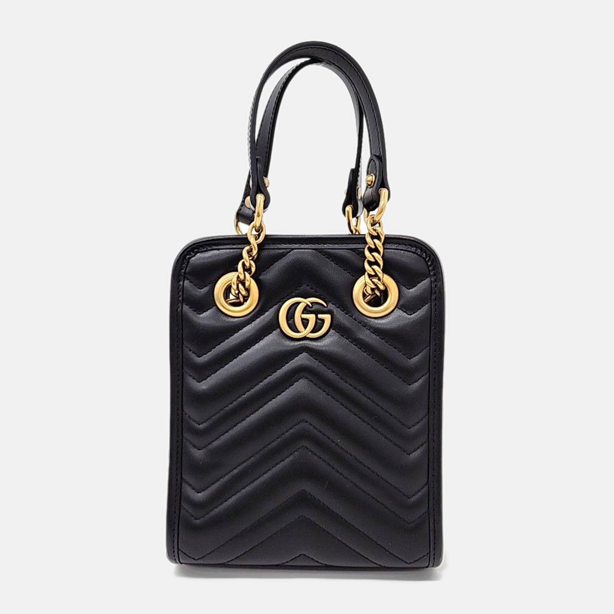 

Gucci Black Leather GG Marmont Matelasse Mini Chain Bag