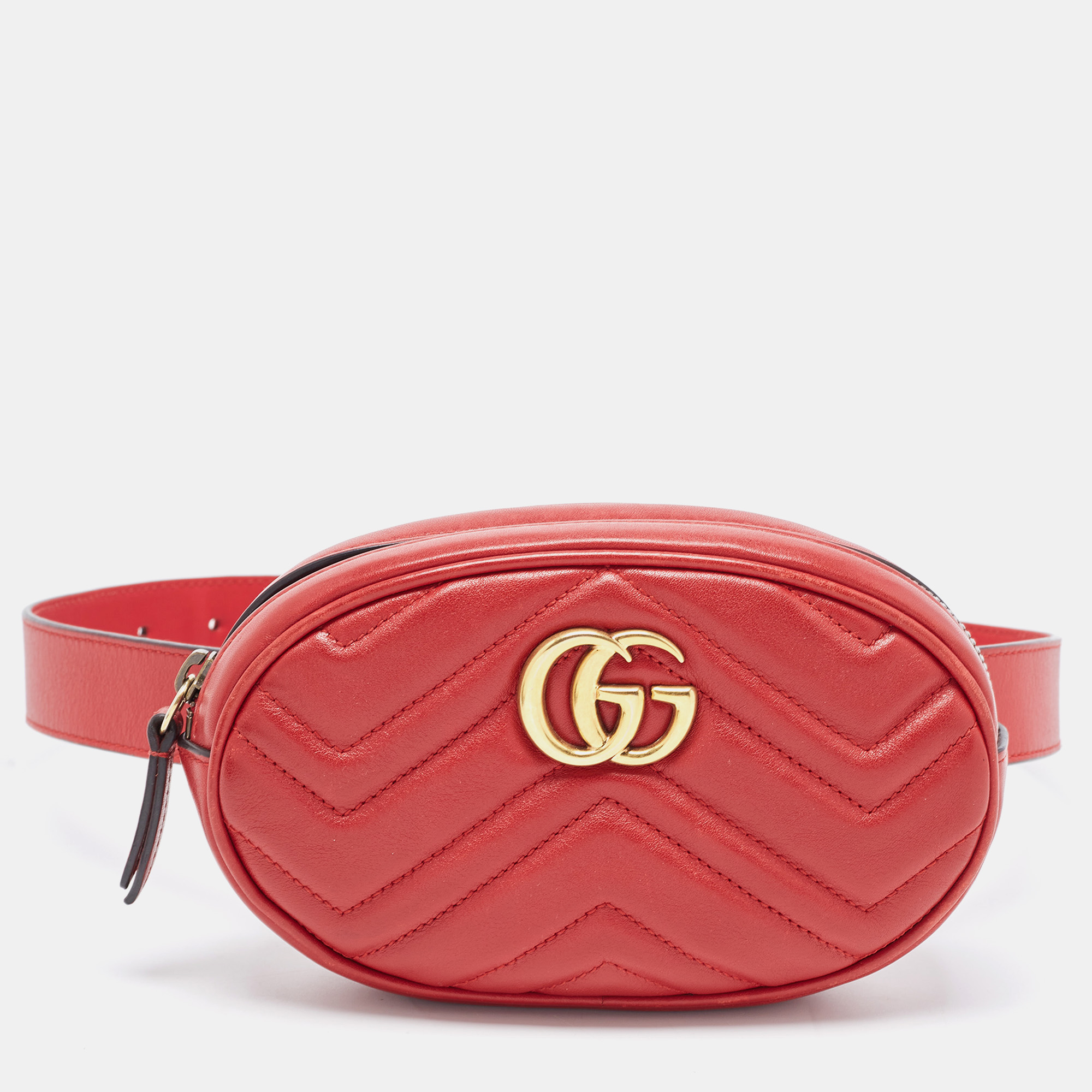 

Gucci Red Matelassé Leather GG Marmont Belt Bag