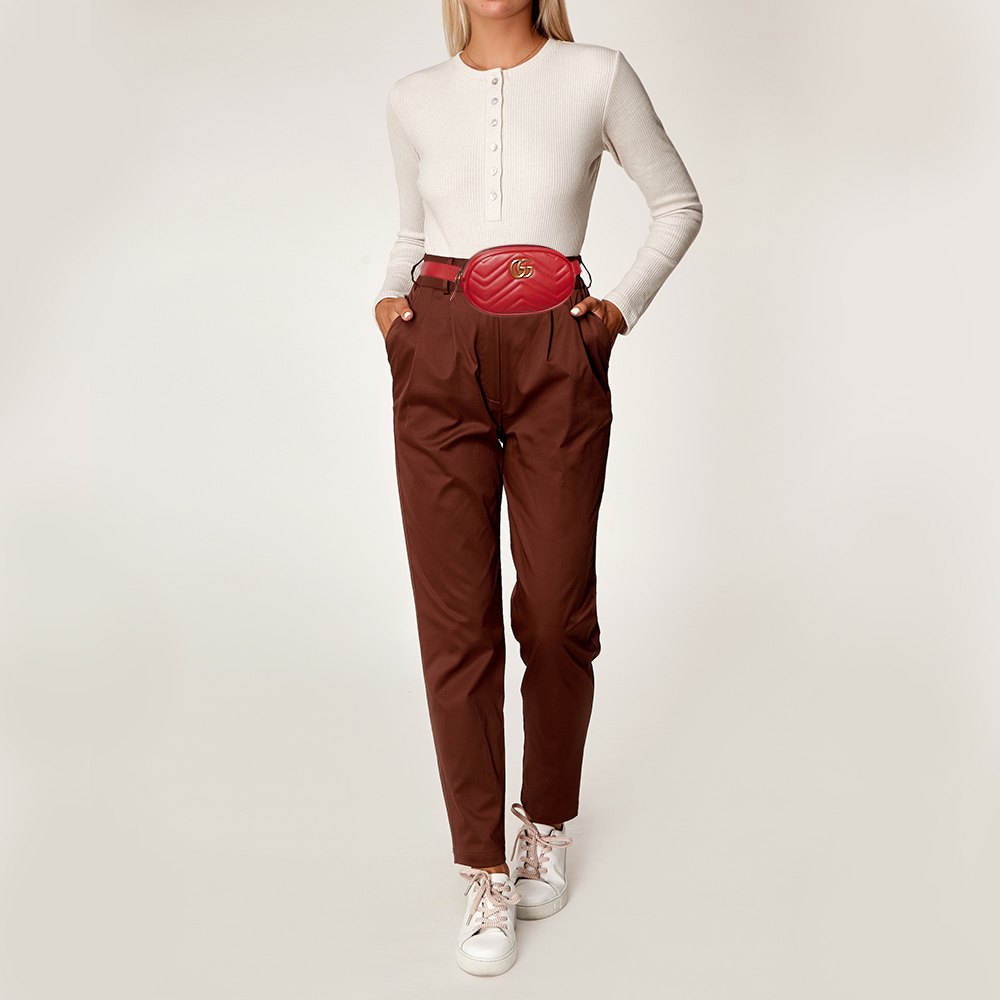 

Gucci Red Matelassé Leather GG Marmont Belt Bag