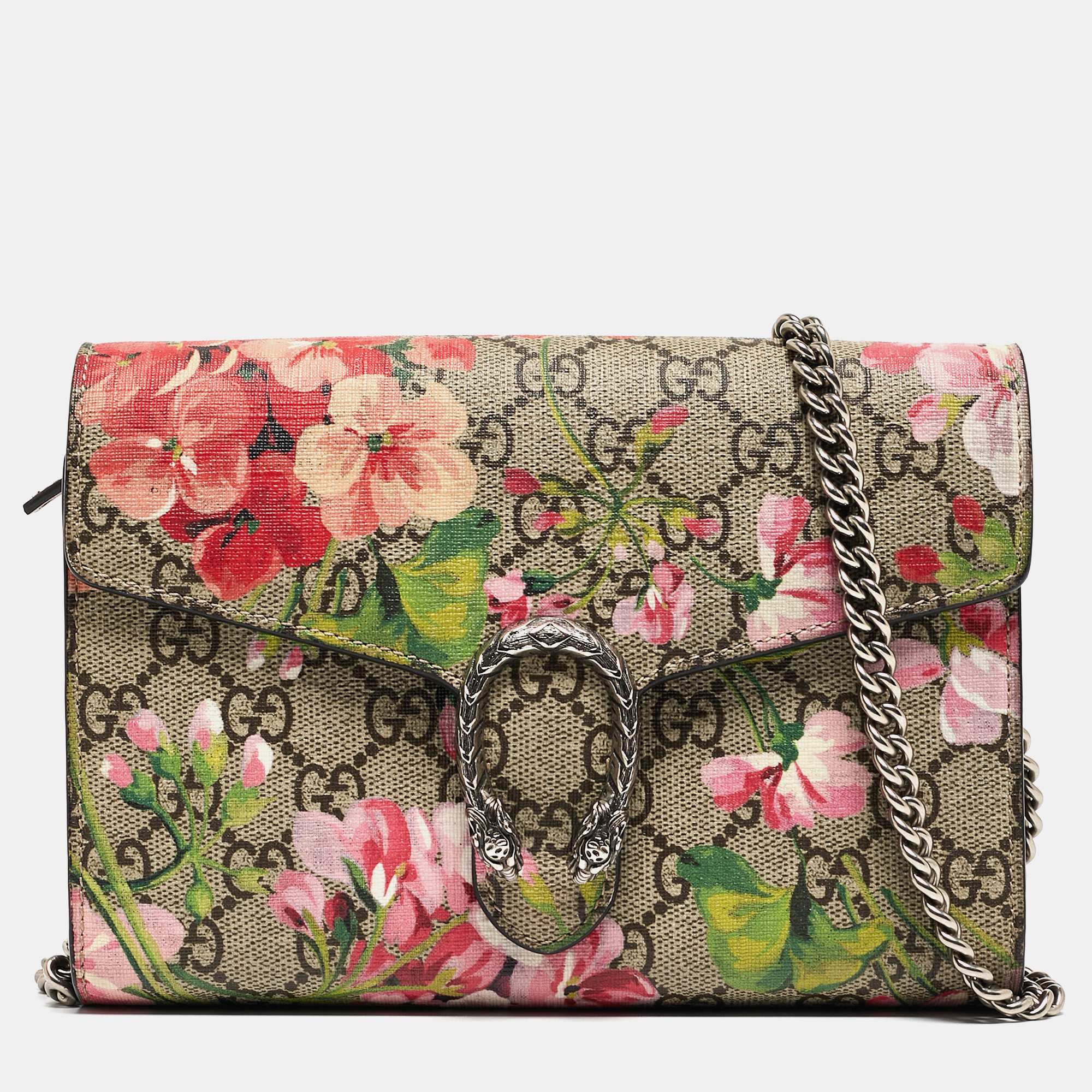 مملوكة مسبقًا Gucci Multicolor GG Blooms Supreme Canvas and Leather Dionysus Wallet on Chain