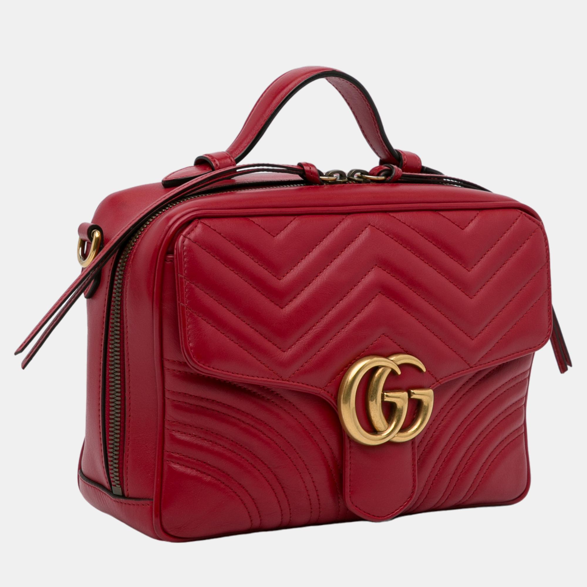 

Gucci Red Small GG Marmont Matelasse Top Handle