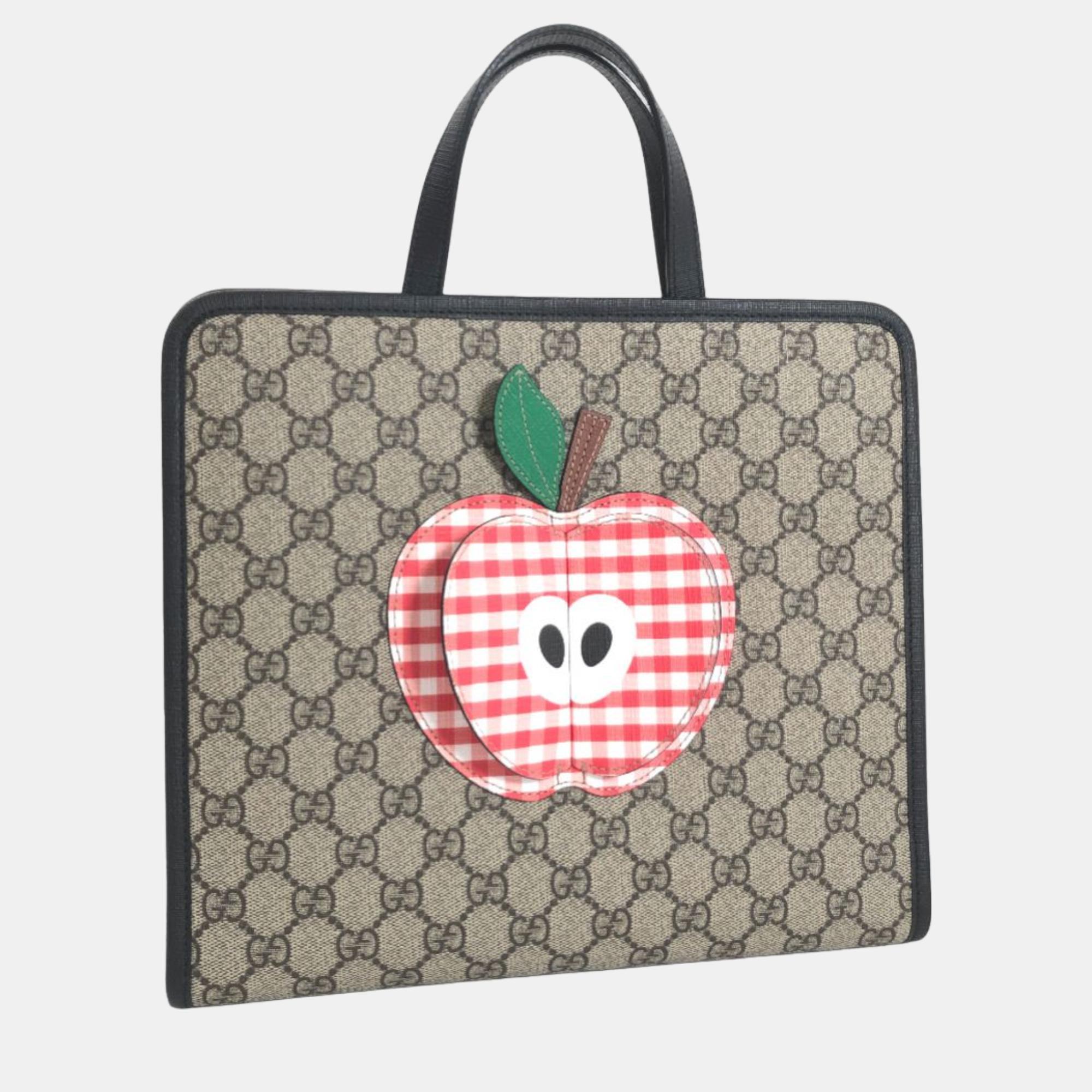 

Gucci Brown GG Supreme Canvas Apple Kids Tote Bag, Beige